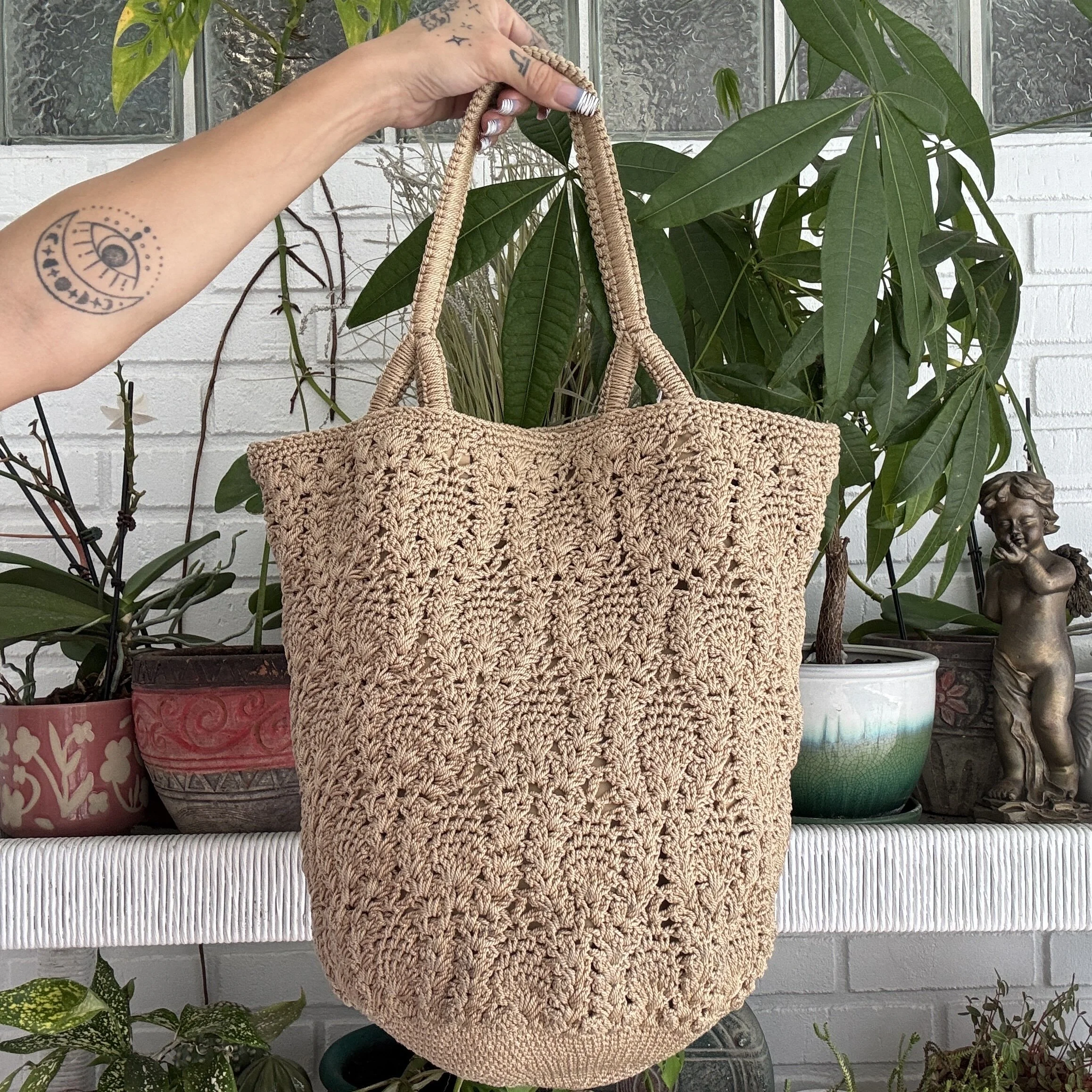 The Sak Tan Crochet Tote Bag