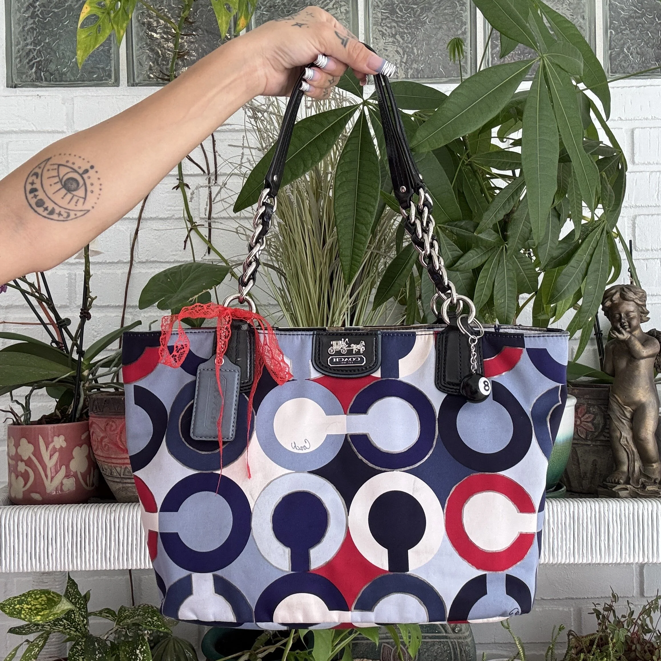 Y2K Coach Madison Graphic Op Art Sateen Tote Bag