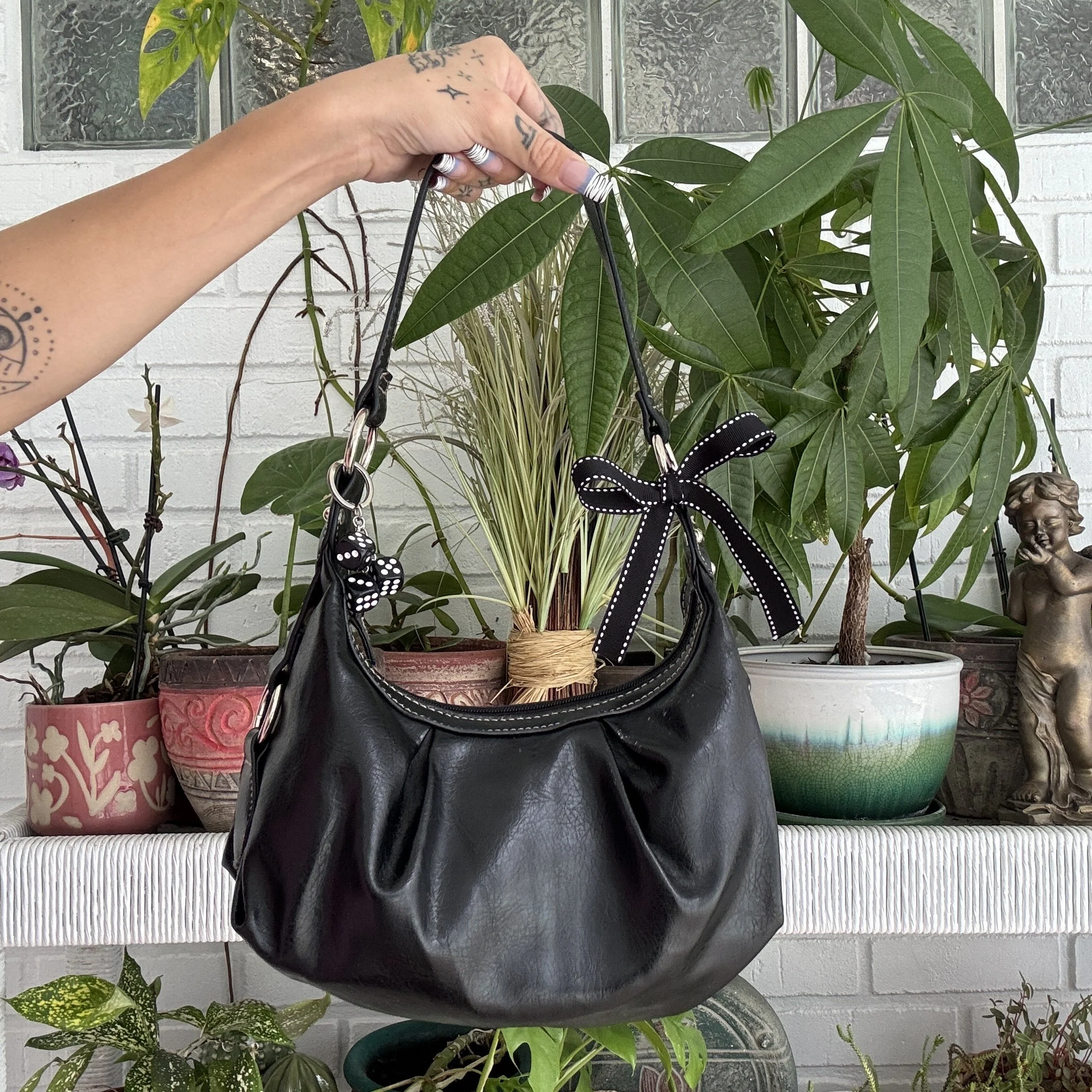 Y2K Black Faux Leather Mini Hobo Bag