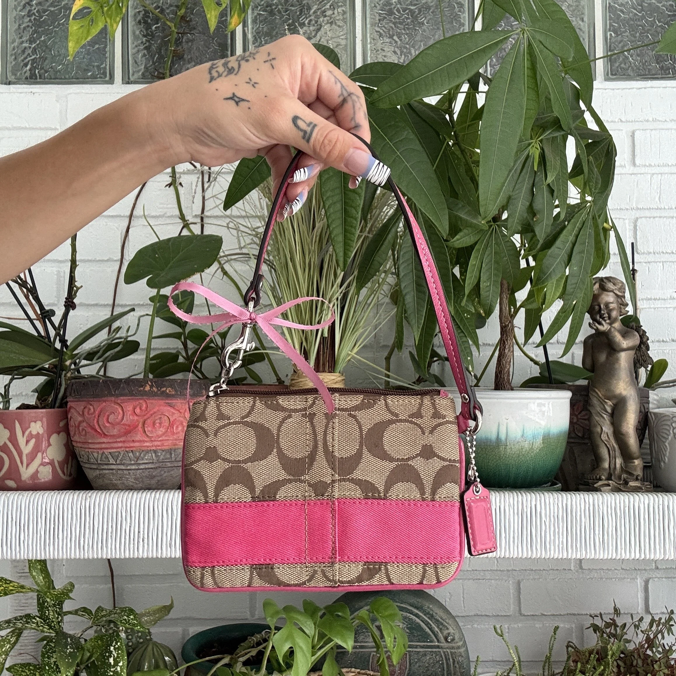 Coach Pink Stripe Wristlet