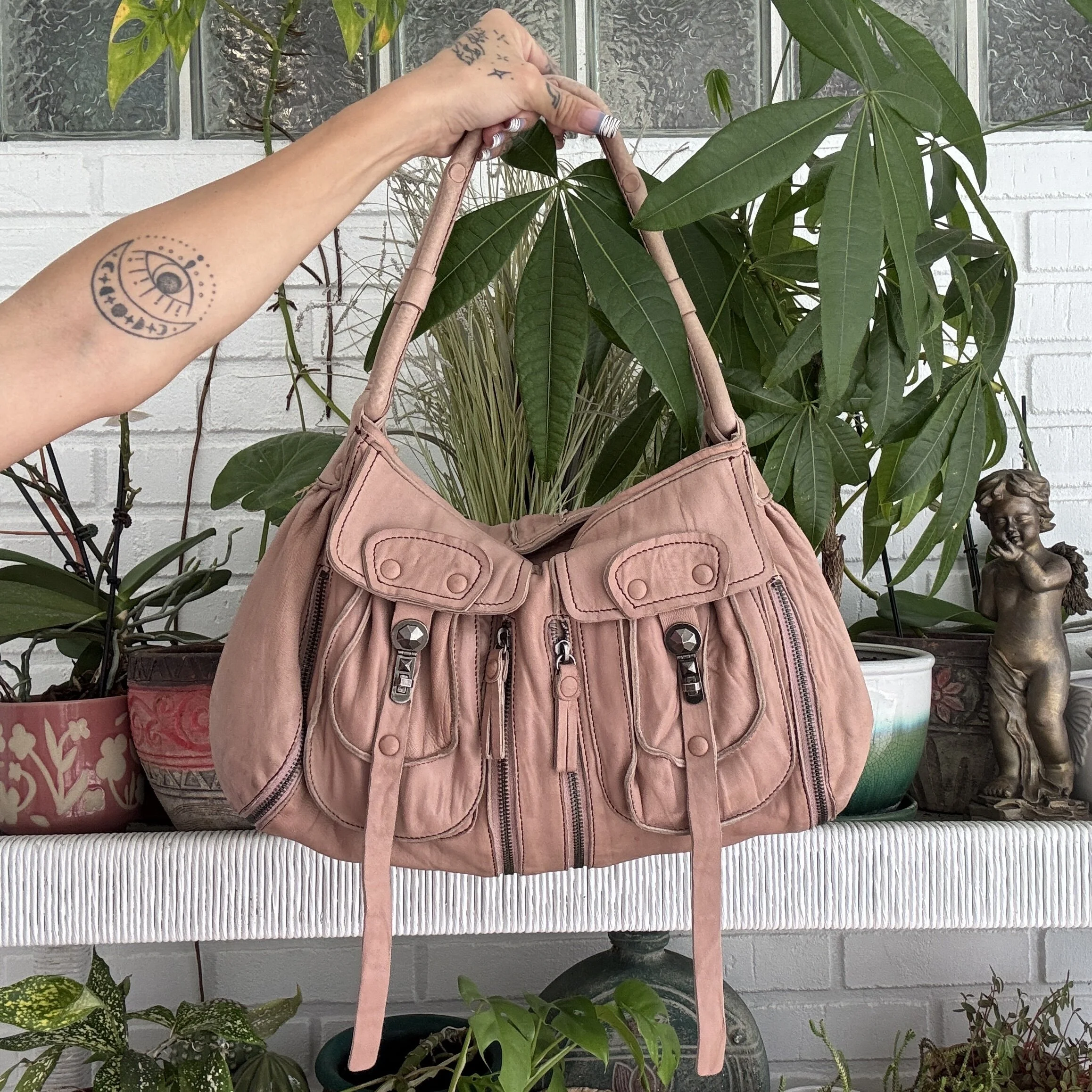 Ellen Tracy Tan Pink 100% Genuine Leather Shoulder Bag