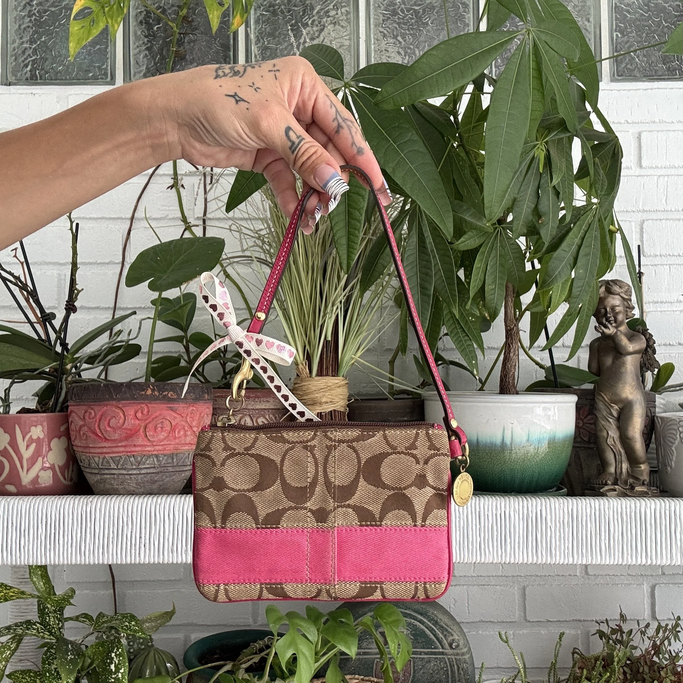 Y2K Coach Pink Stripe Wristlet