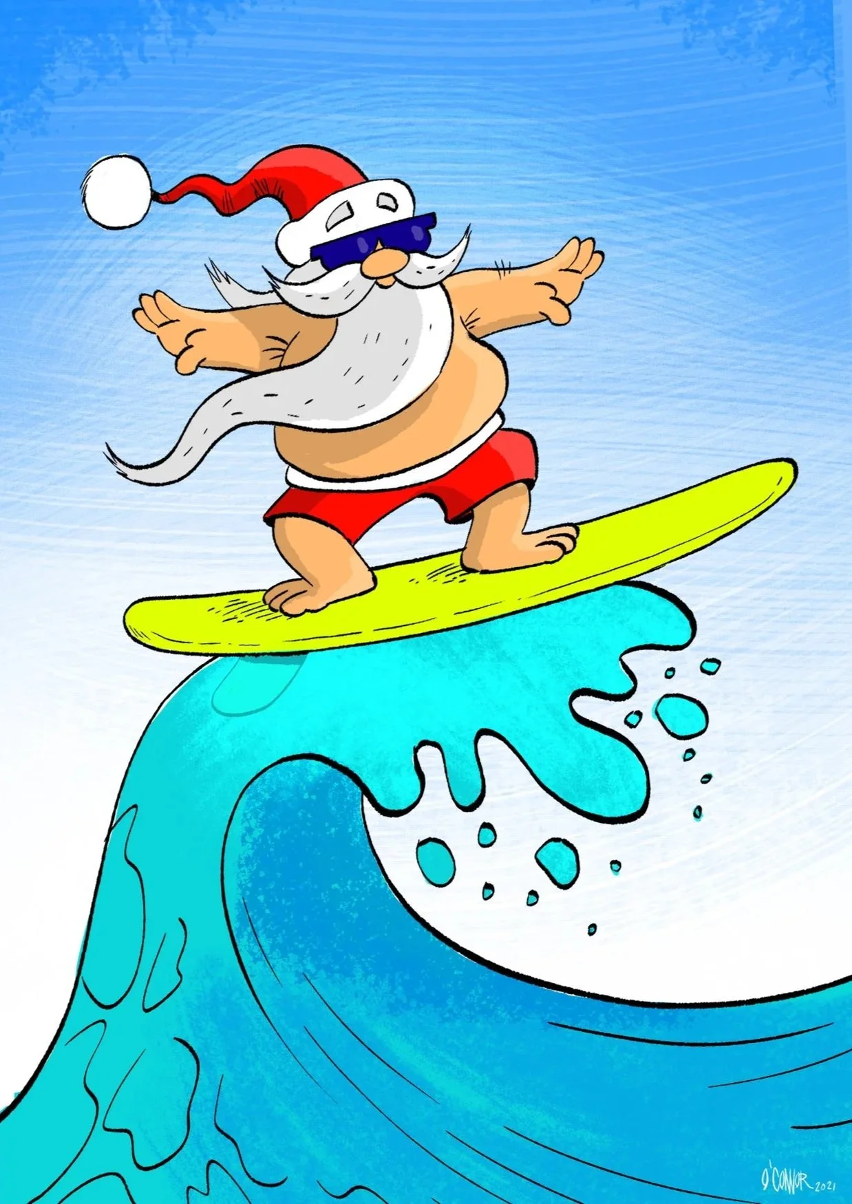 Surfin' Santa Greeting Card (8pc)