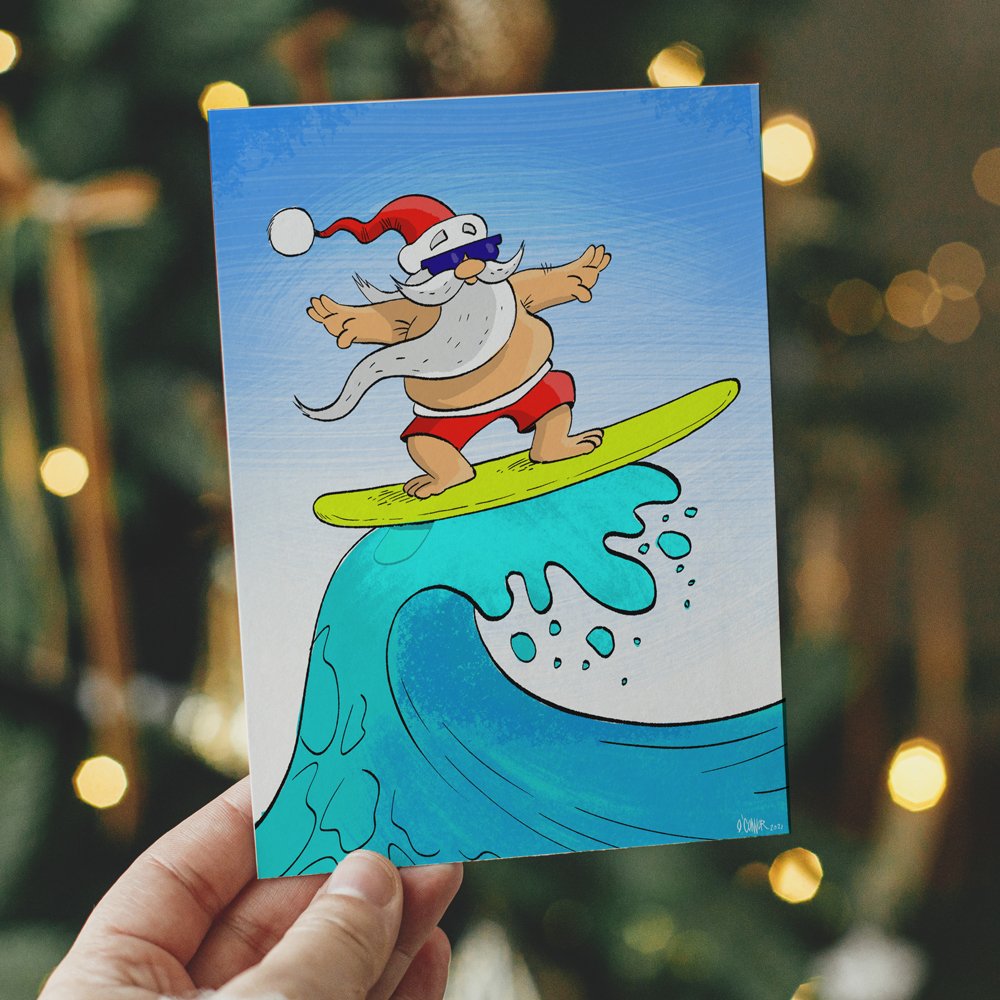 Surfin' Santa - Greeting Card (Blank Inside)