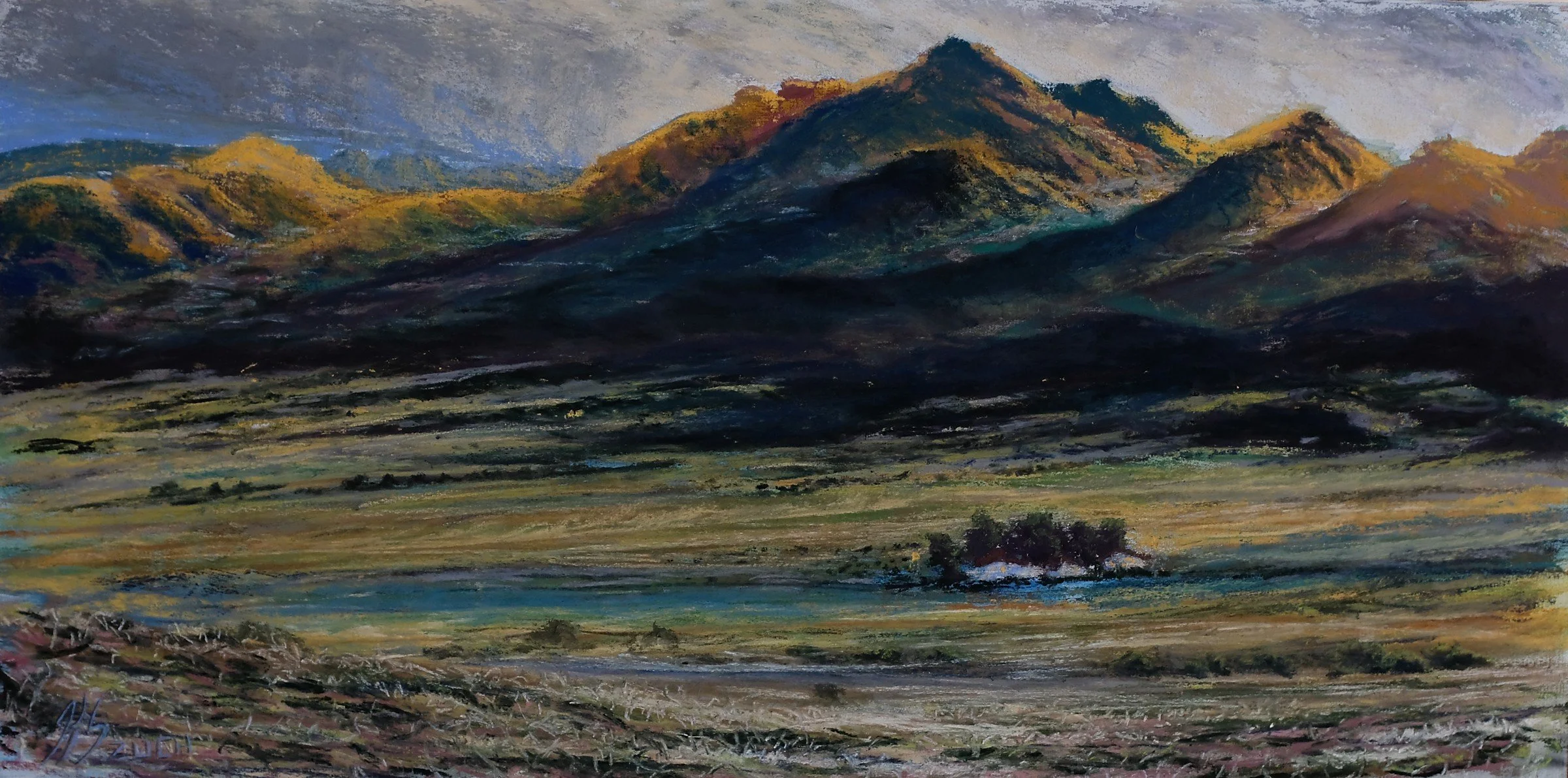 Wide Wet Valley | Pastel | 12 x 24 | Private Collection
