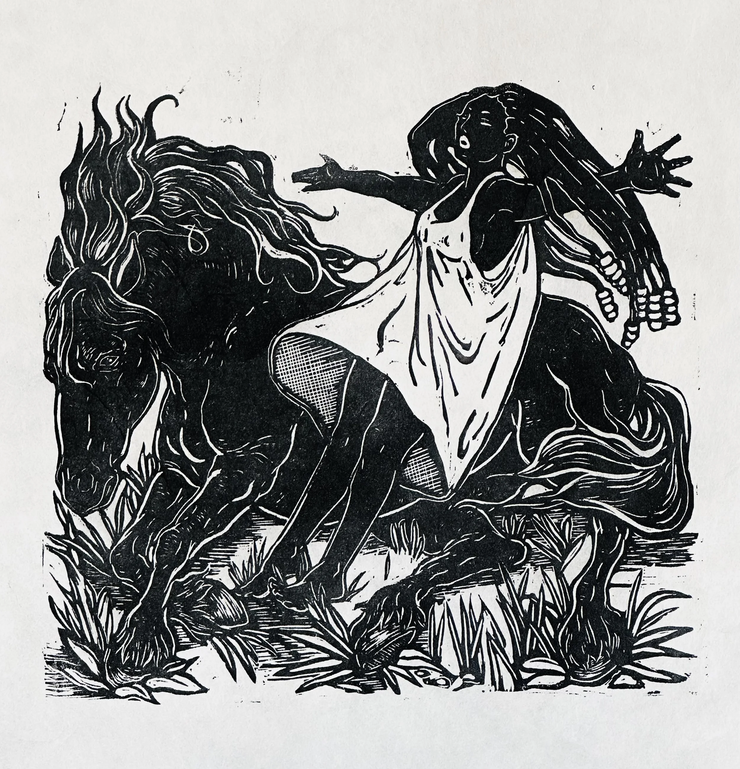 Brace Yourself, Linocut on Kozo, 2025