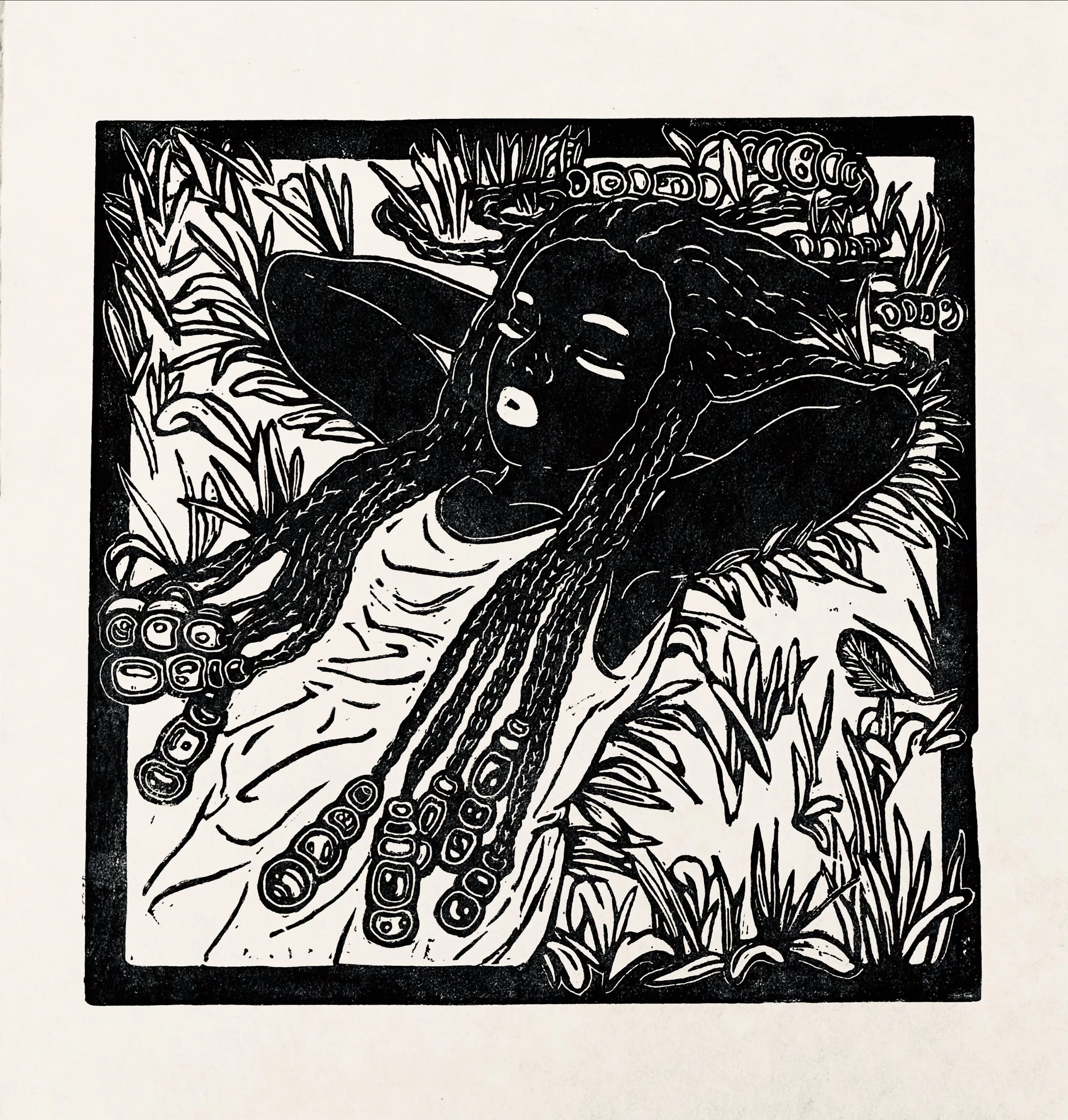 Go Kiki, Linocut on Kozo, 2025