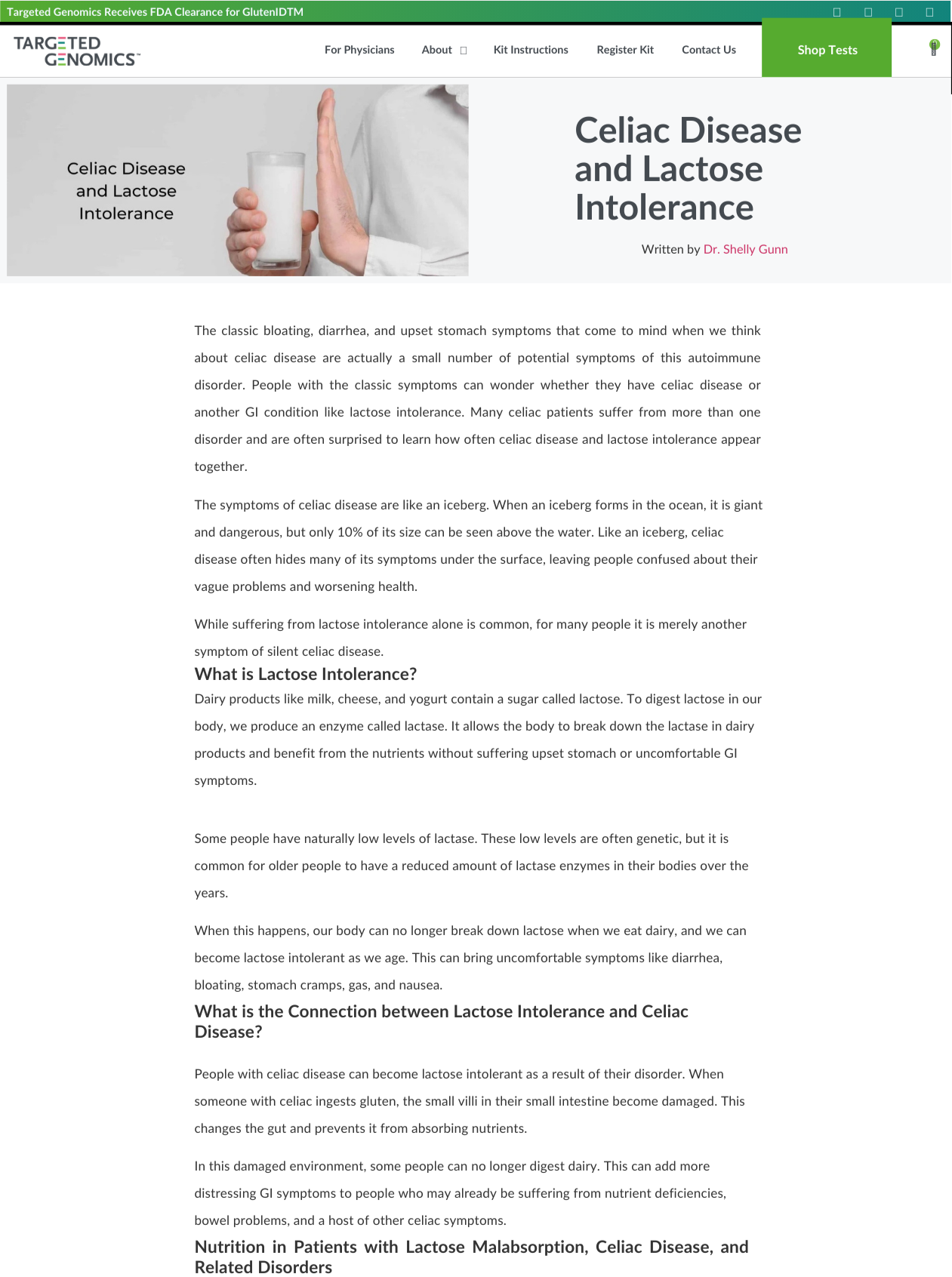 Photo of portfolio article for Targetd Genomic, Celiac disease and lactose intolerance