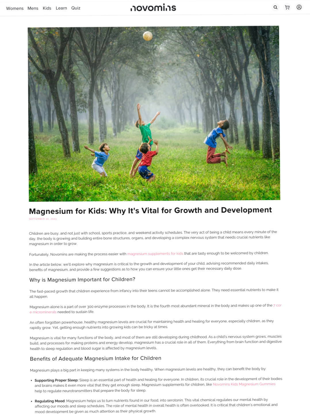 Blog post image. Novomins. Magnesium for kids