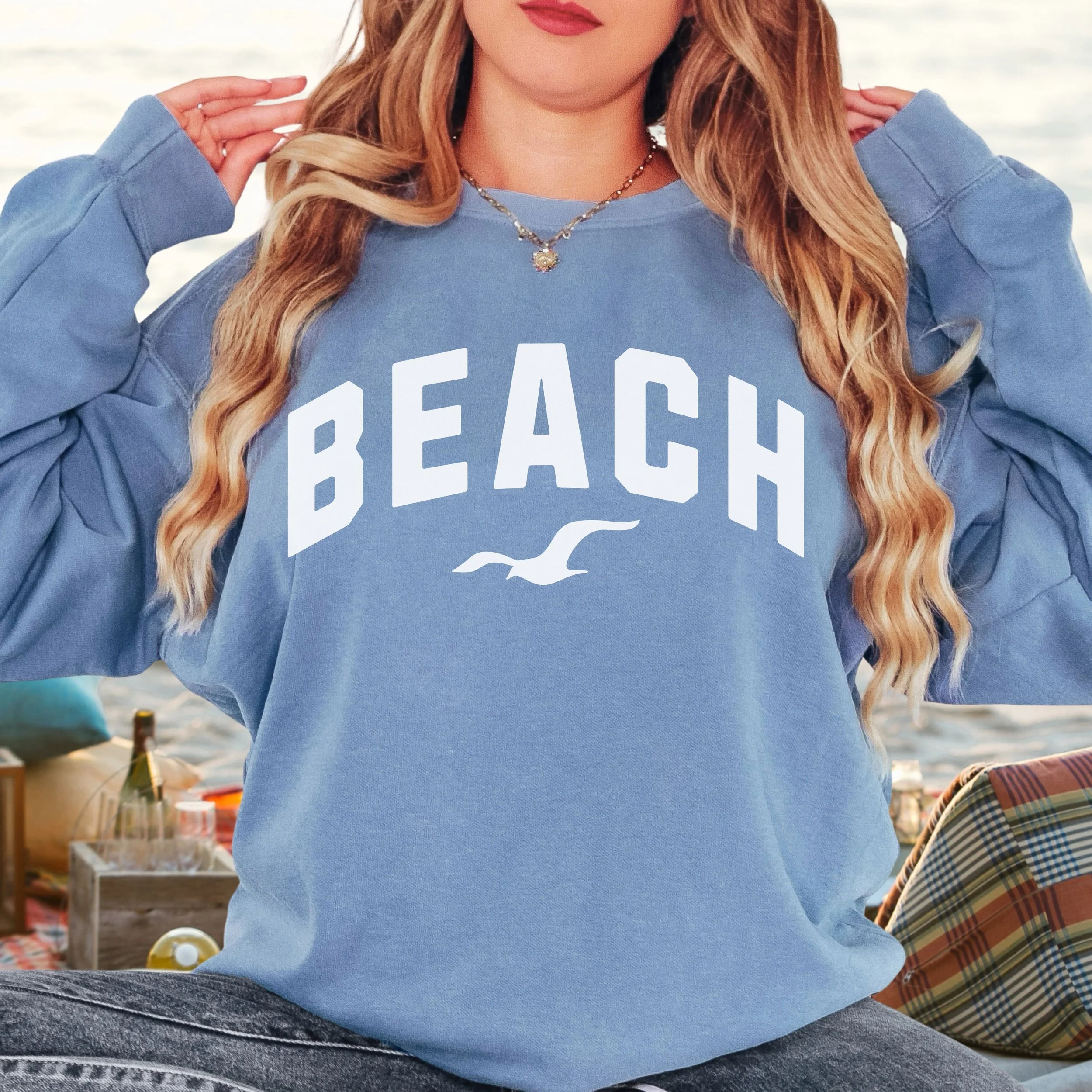 Beach Crewneck Coastal Bird Design