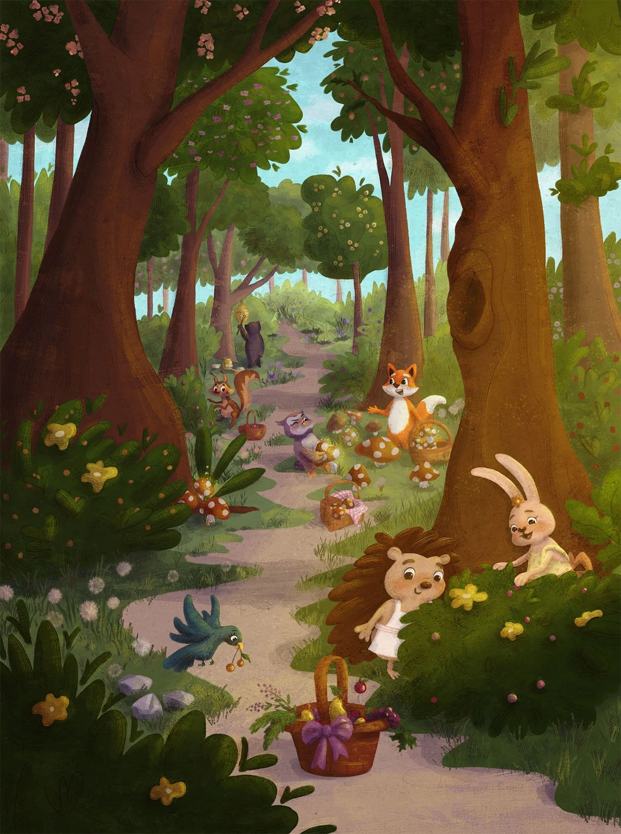 Full page illustration for Picture Book: The Forest Bakery