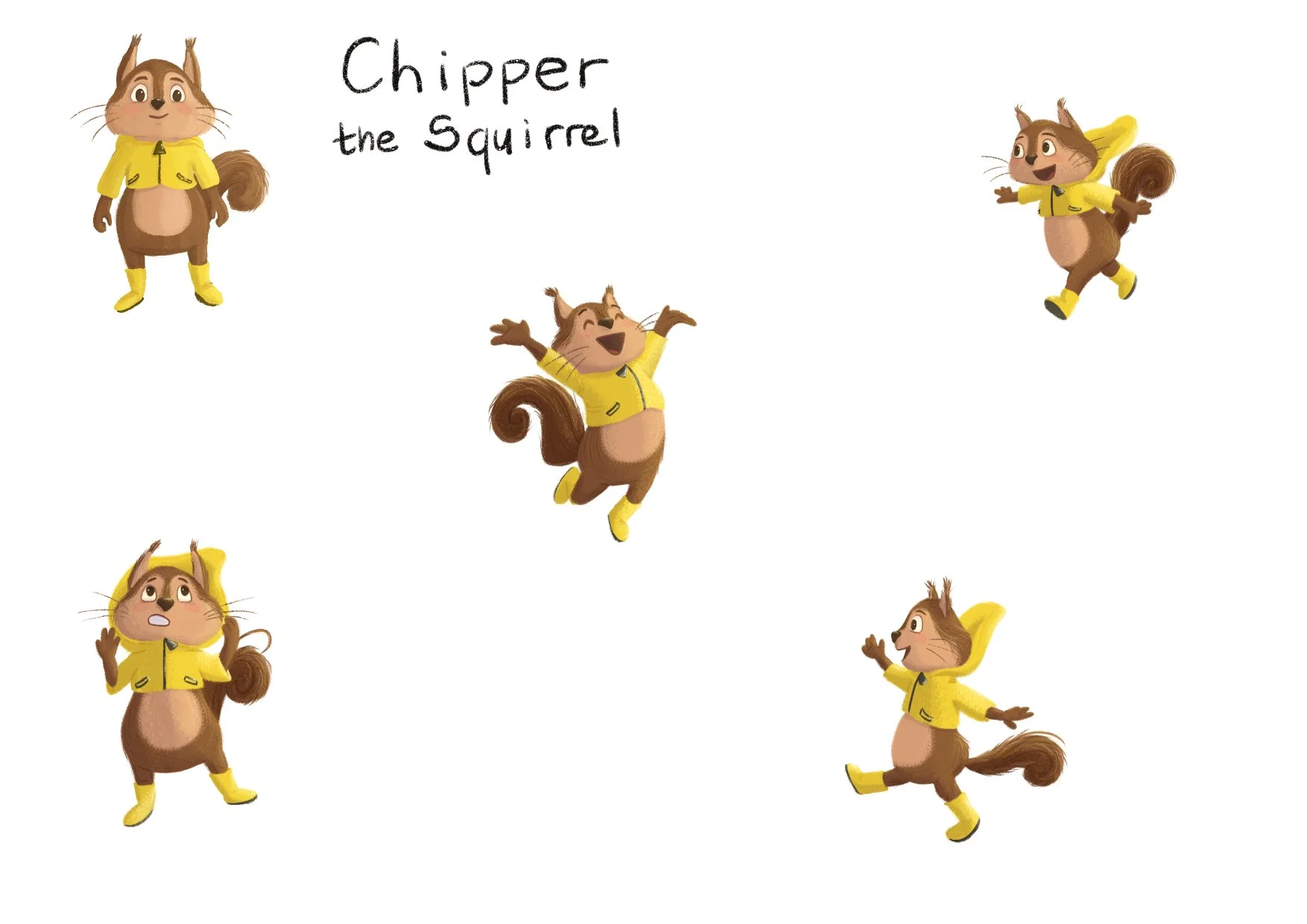 Squirrel Character Design for Picture Book: Rainy Day Parade