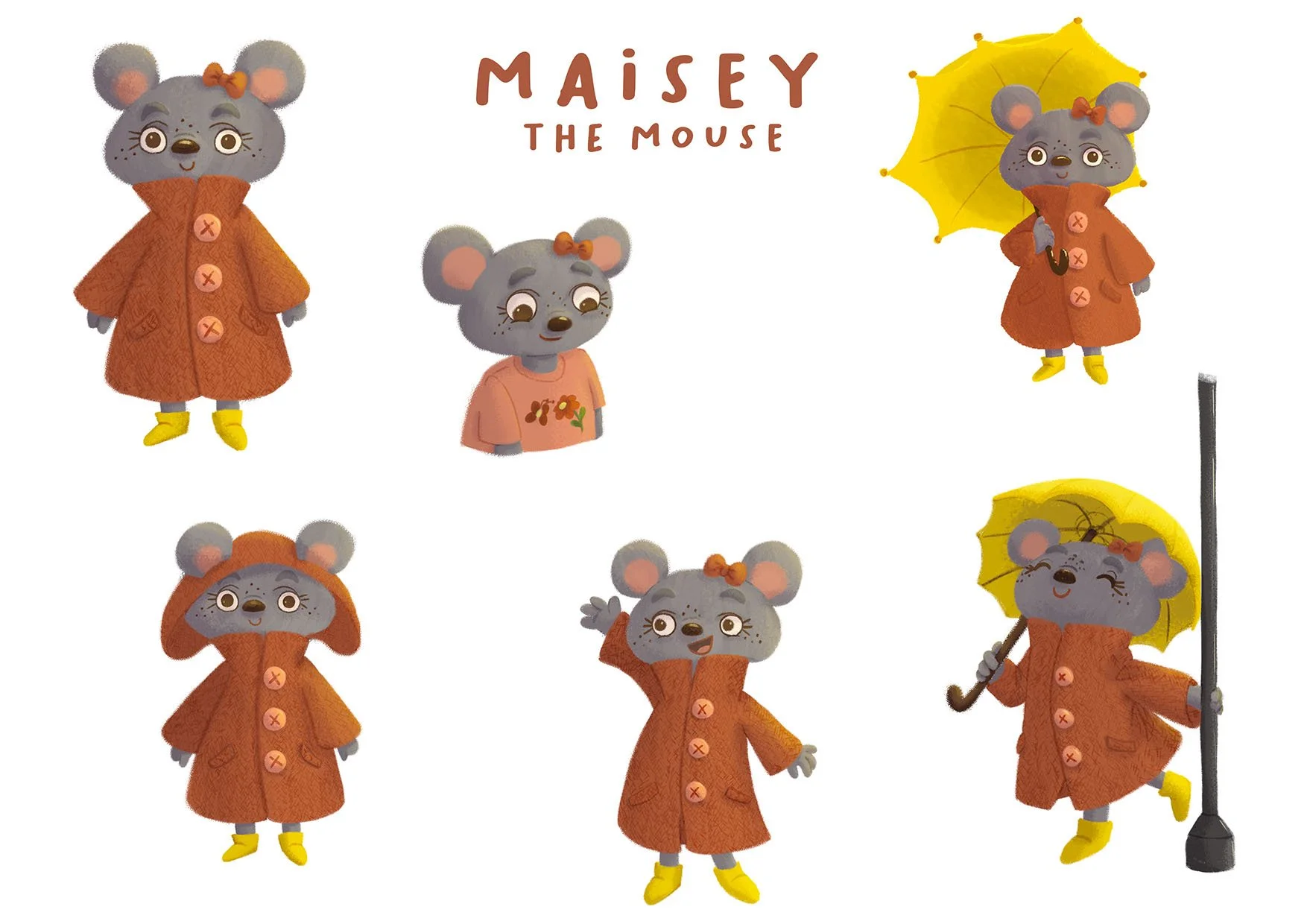 Mouse Character Design for Picture Book: Rainy Day Parade