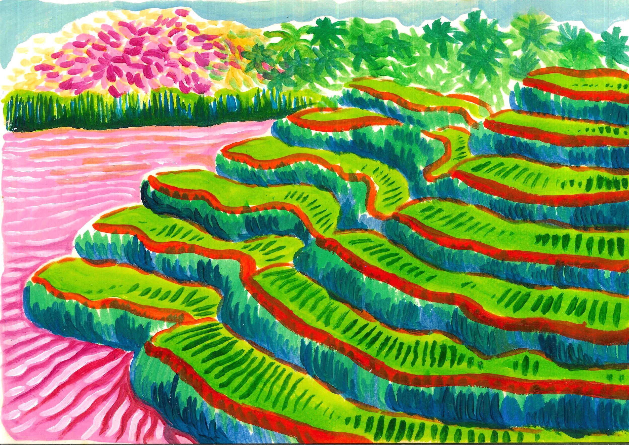 Candy Terraces 2, Oil on paper, A4