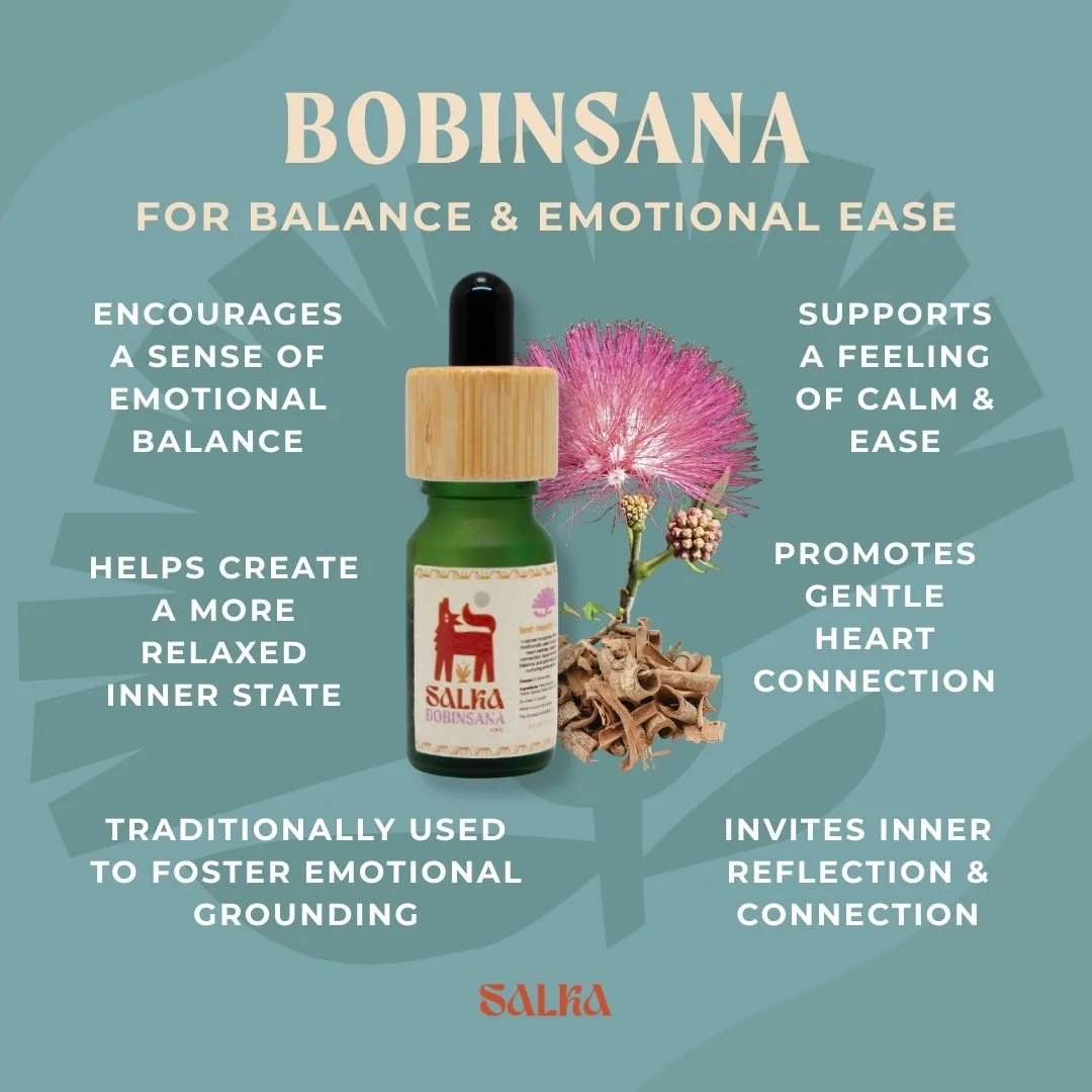 Graphic containing Bobinsana benefits such as balance and emotional ease