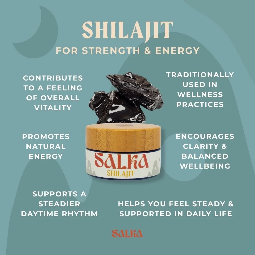 Graphic containing Shilajit benefits such as strength & energy
