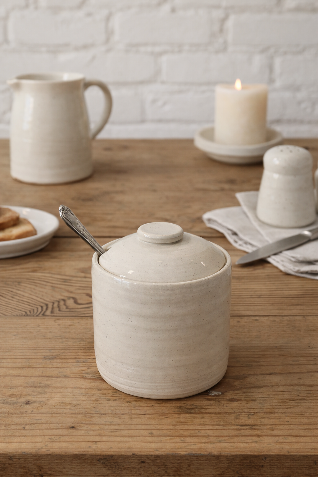 Handmade Pottery Mustard Pot with Spoon