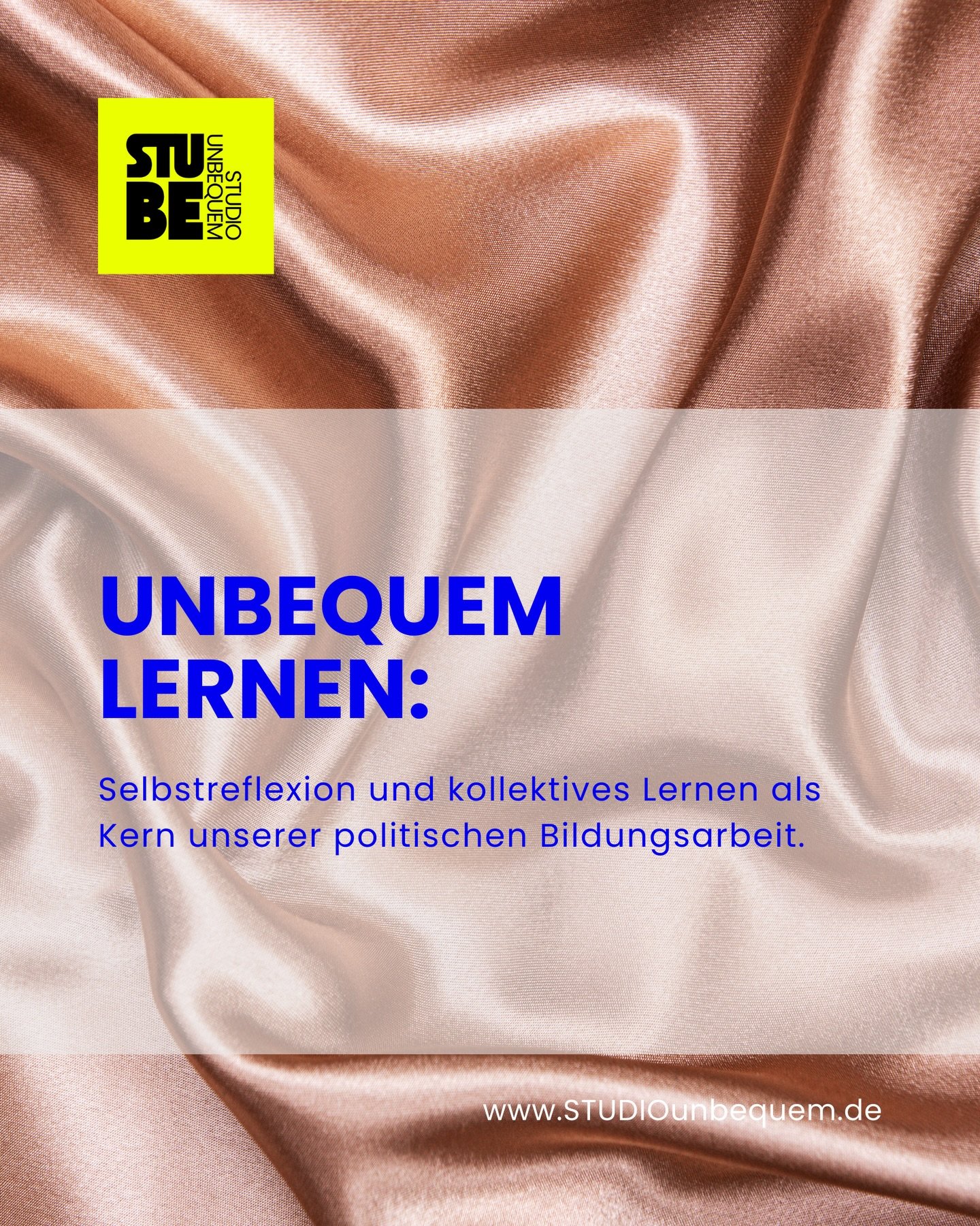 SEI UNBEQUEM. Lerne mit uns.

Bei STUDIOunbequem beginnt politische Praxis mit der Reflexion der eigenen Haltung, Privilegien und Handlungsoptionen. 
Wir glauben: Selbstreflexion ist politisch, kollektives Lernen ist wirksam.

In unseren Projekten un