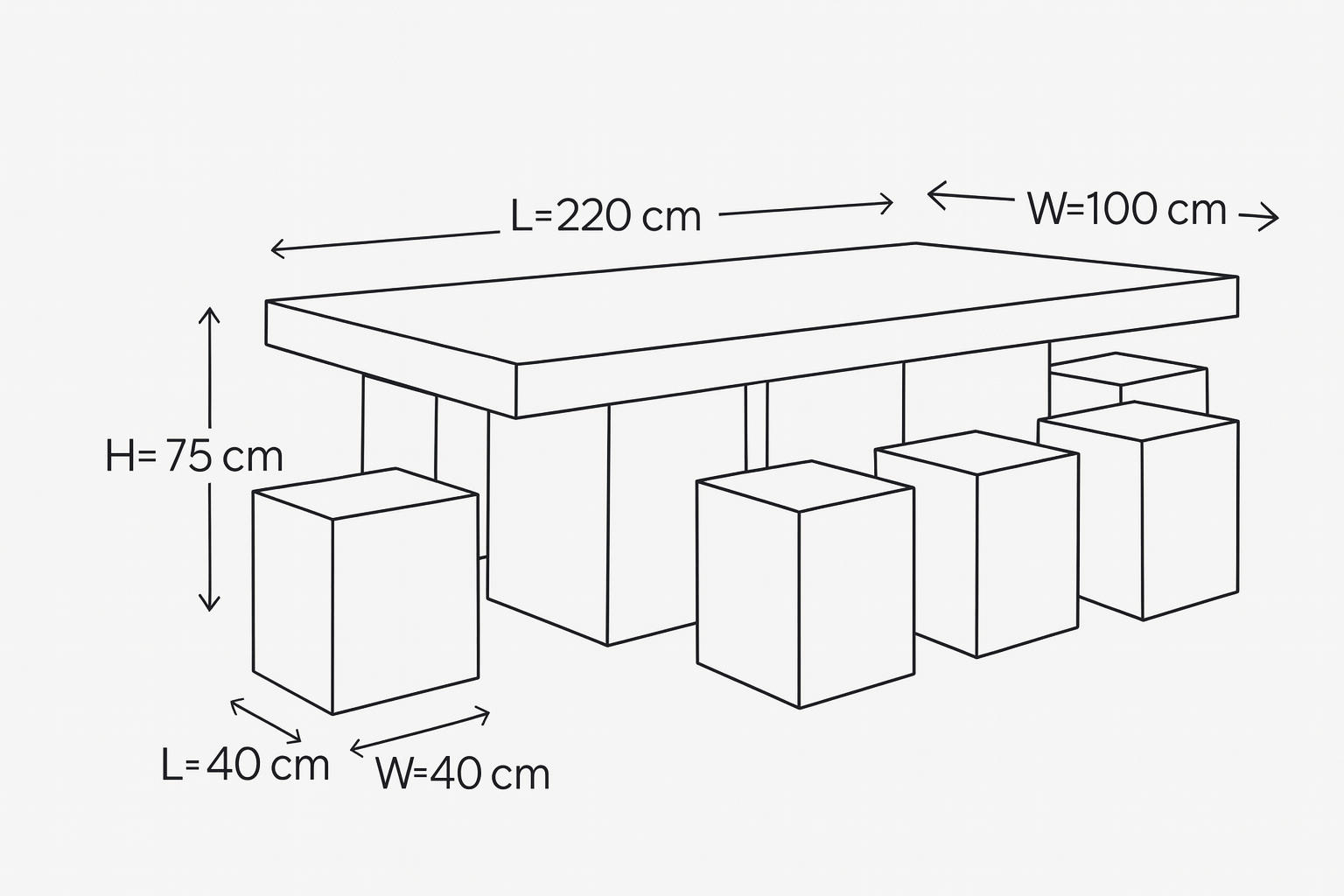 Dining Table with Cube Stools Diagram.png
