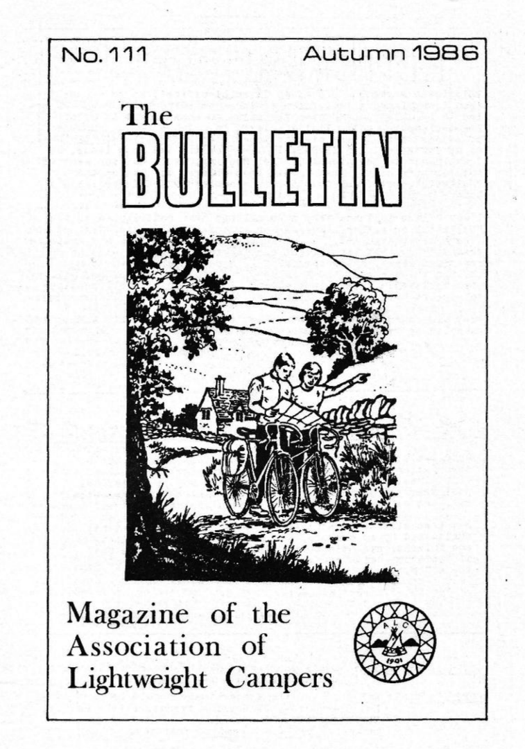 Cover of a magazine titled "The Bulletin," featuring a sketch of two cyclists standing next to their bikes looking at a map. They are in a country lane with dry stone walls.