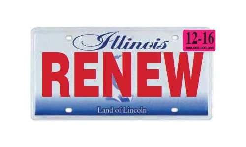 Illinois license plate with the word Renew