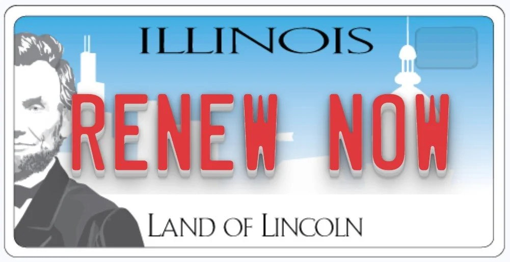 Illinois license plate that spells out renew now