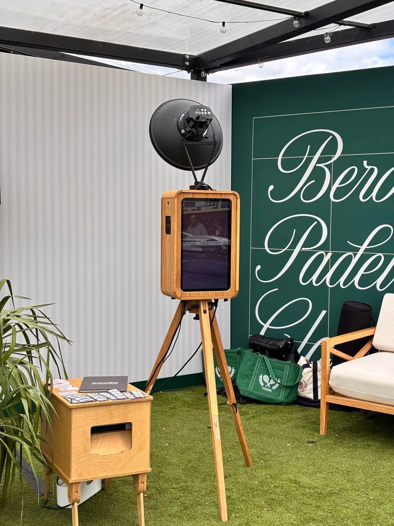 aesthetic photobooth set-up at bero (tom holland's new non alcoholic beer brand)