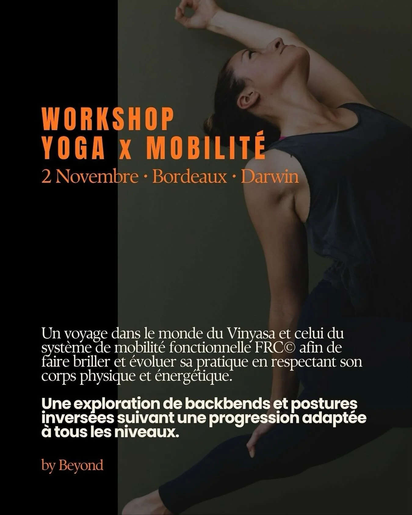 atelier yoga x mobilit&eacute; fonctionnelle
dimanche 2 Novembre &bull; 10h &agrave; 12h30

viens pratiquer une derni&egrave;re fois avec moi &agrave; Bordeaux cette ann&eacute;e.
au programme, vinyasa m&ecirc;l&eacute; &agrave; la mobilit&eacute; fo