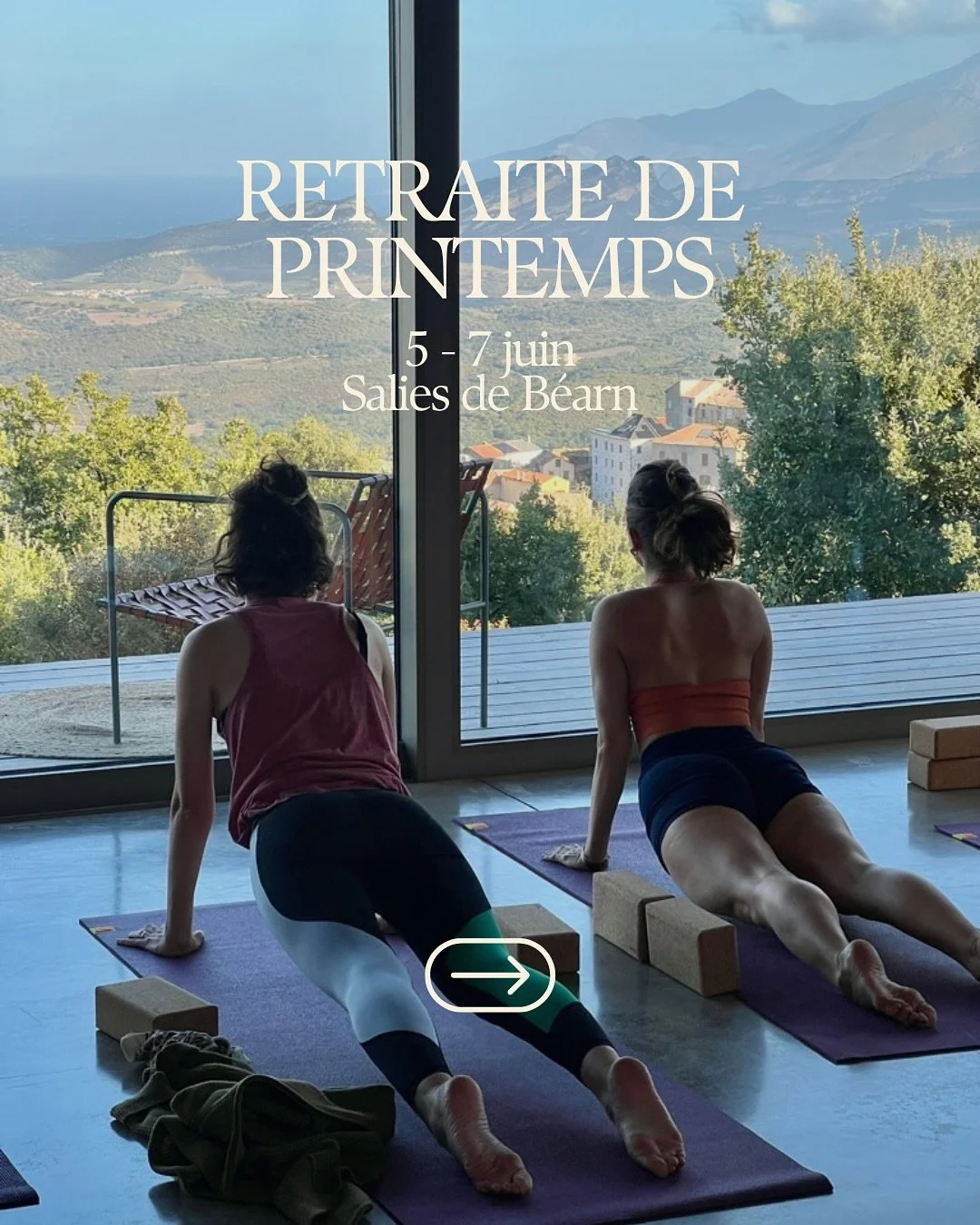 Retraite de Printemps &middot; 
du 5 au 7 juin 2026
Salies de B&eacute;arn

L&rsquo;occasion de faire le plein d&rsquo;&eacute;nergie, de yoga et de nature, de se reposer et de partager ce weekend ensemble durant la p&eacute;riode charni&egrave;re de