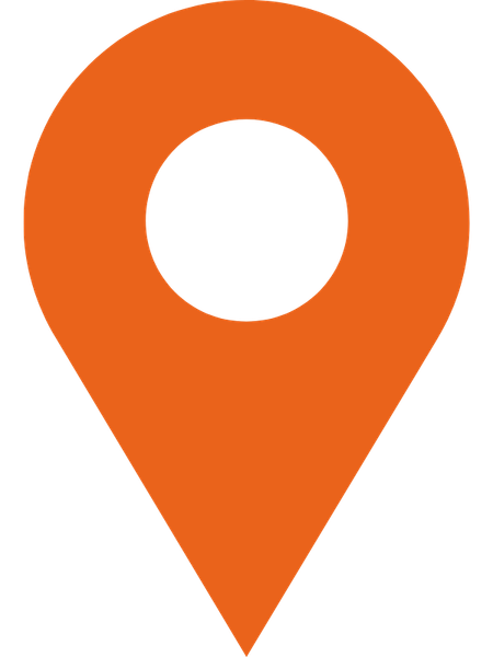 An orange map location pin icon on a white background.