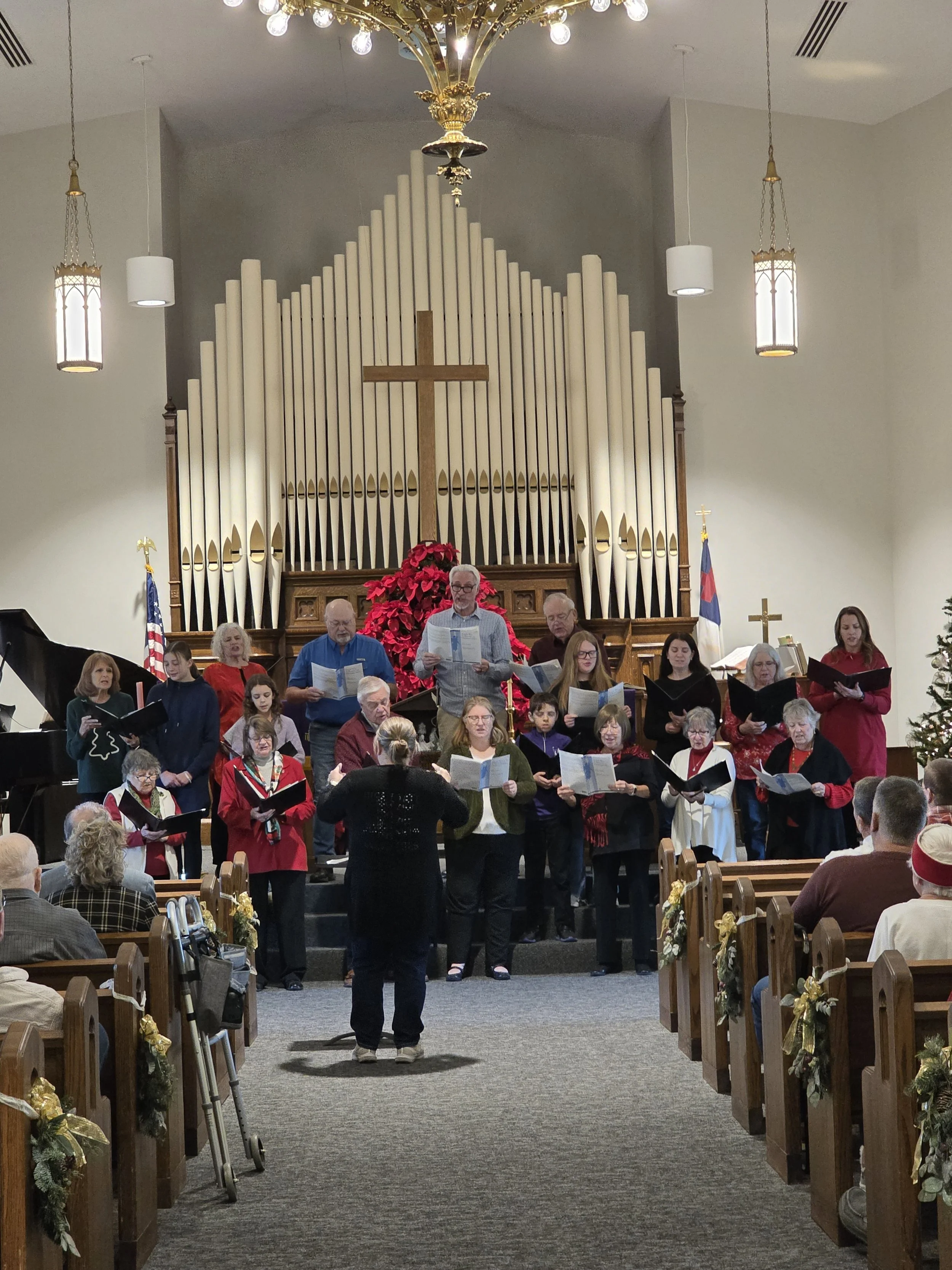 Lexington First United Methodist Church choir singing during Sunday worship in Lexington, Illinois.
