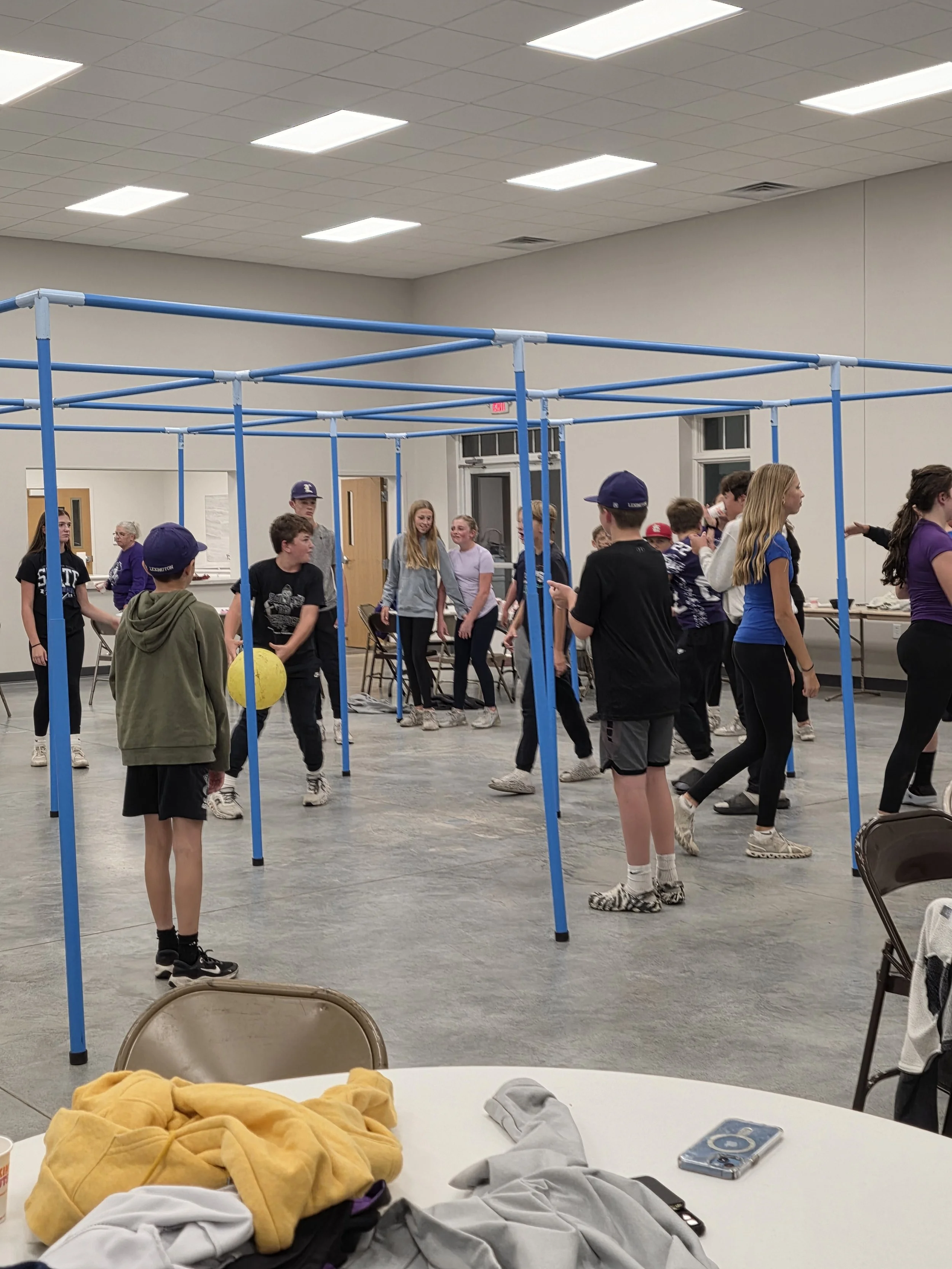 Jr. High students playing 9 Square at Lexington First United Methodist Church in Lexington, Illinois.