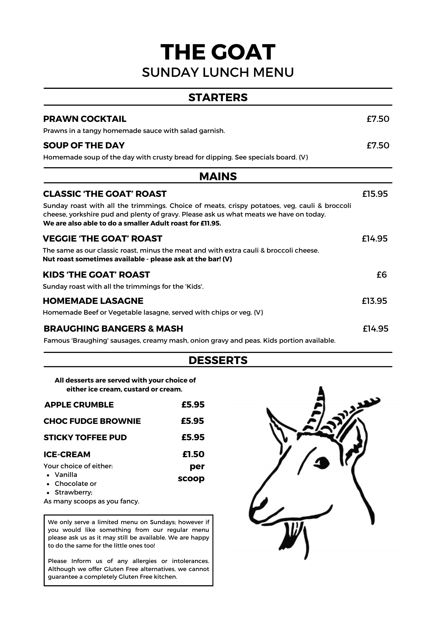 Rustic Goat Menu Menus — The Goat Pub
