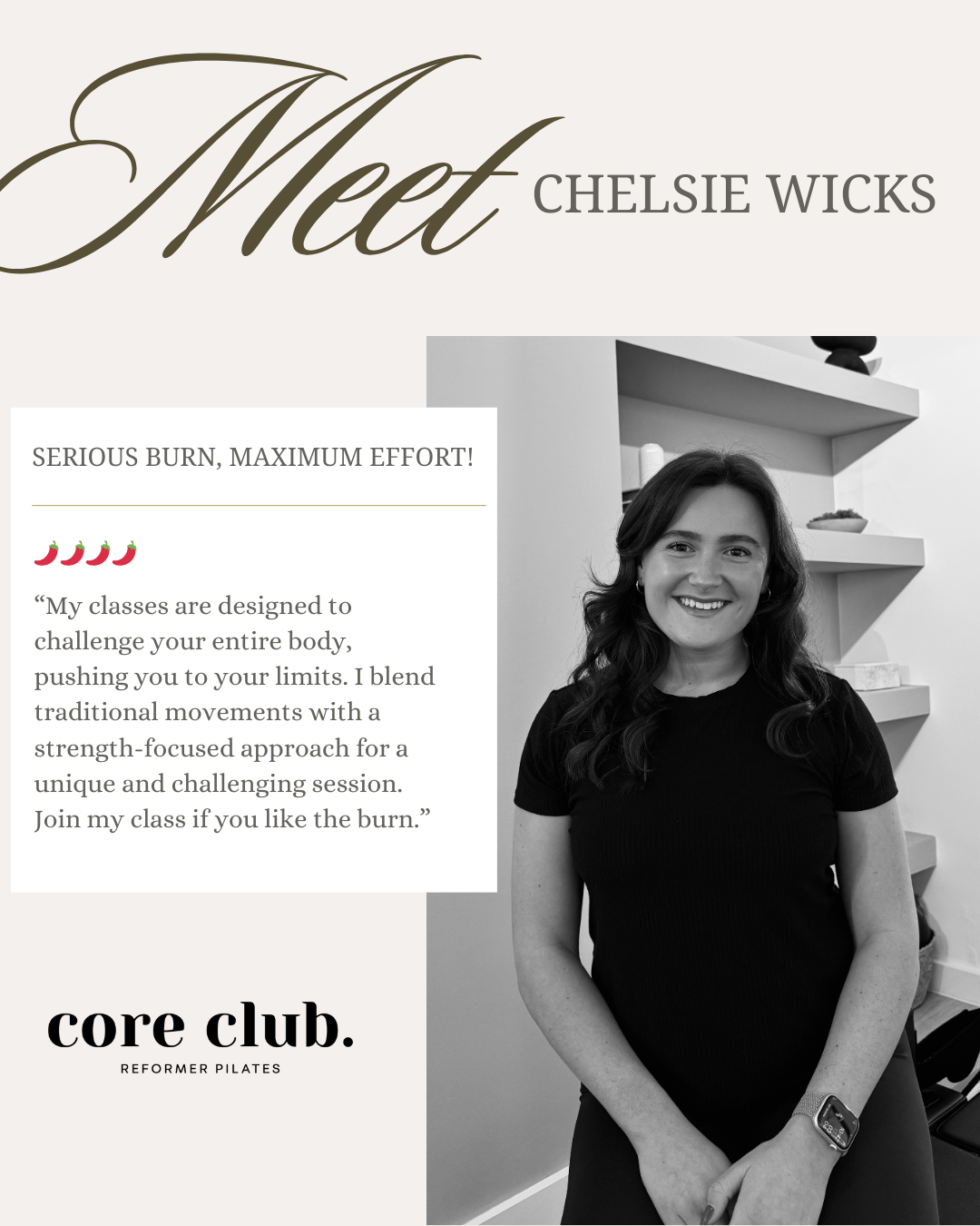 Chelsie Wicks, Reformer Pilates instructor at Core Club.

