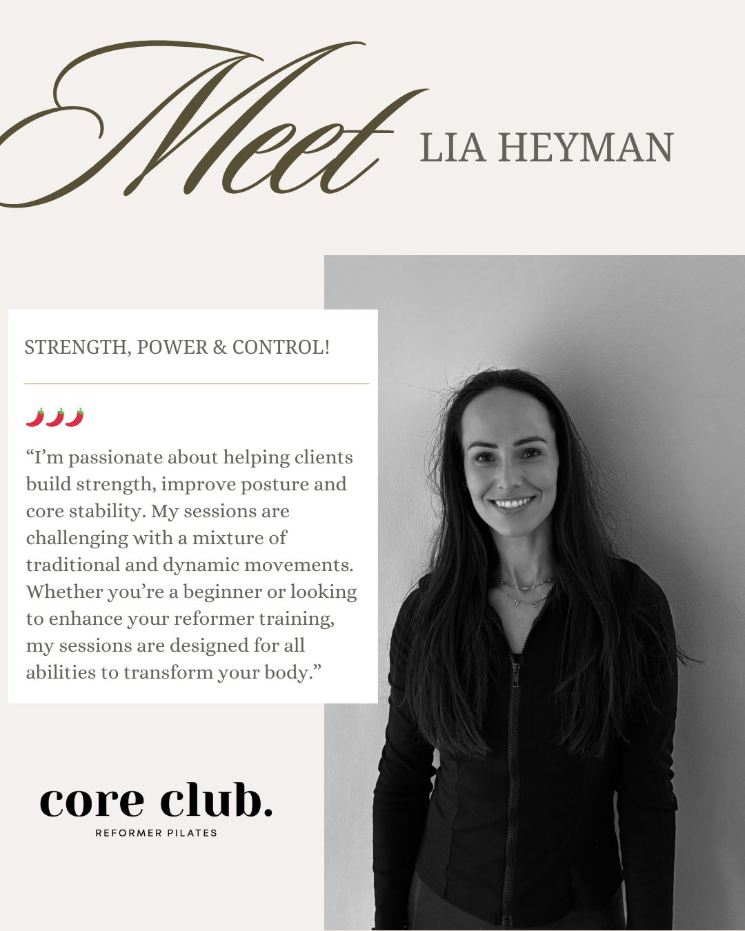 Lia Heyman, Reformer Pilates instructor at Core Club.