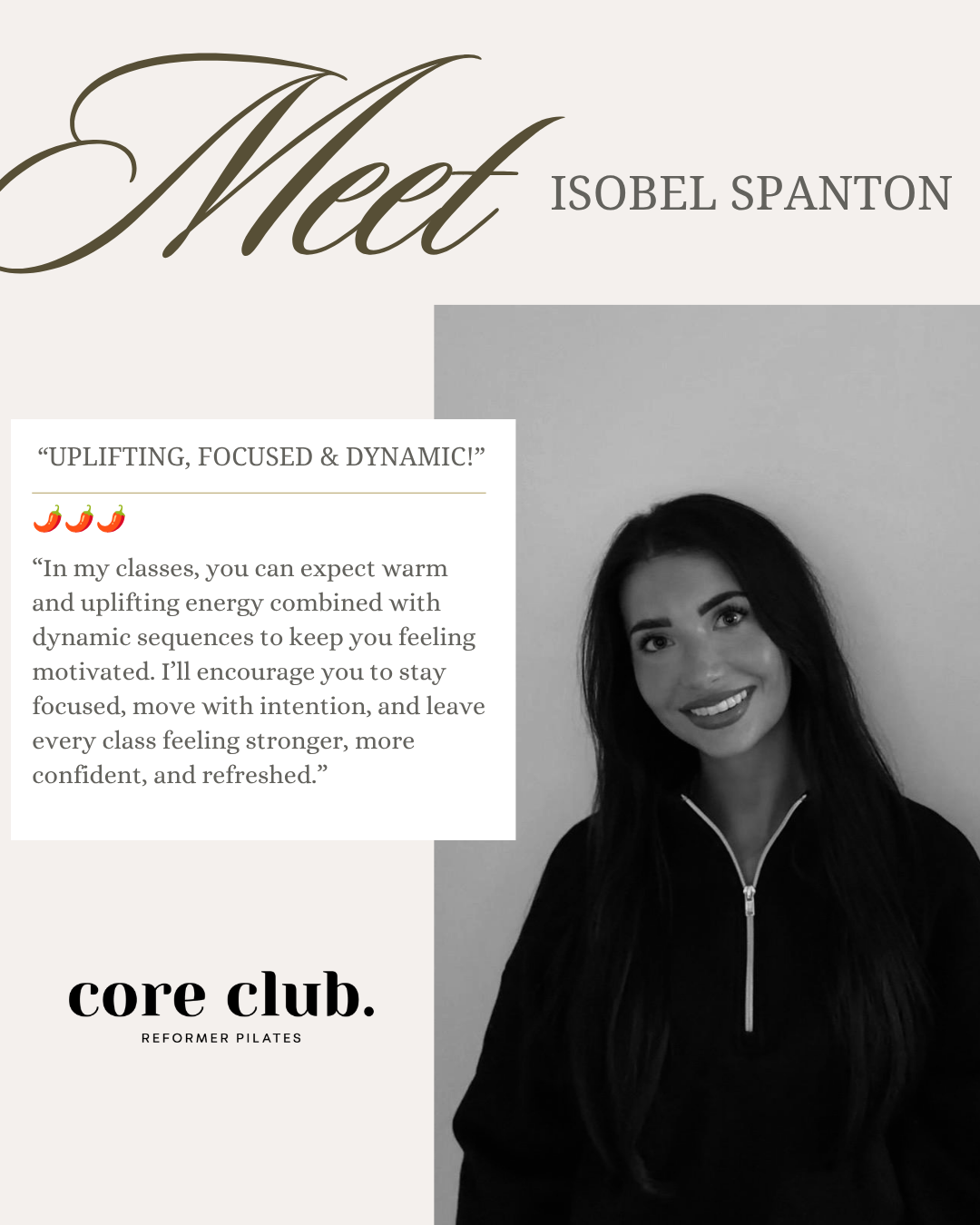 Isobel Spanton, Reformer Pilates instructor at Core Club.
