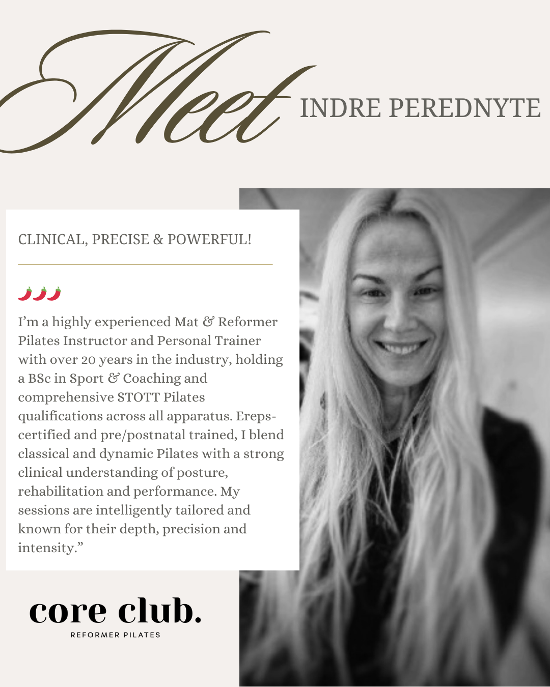 Indre Perednyte, Reformer Pilates instructor at Core Club.