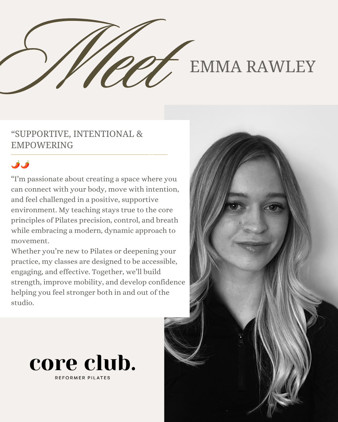 Emma Rawley, Reformer Pilates instructor at Core Club.
