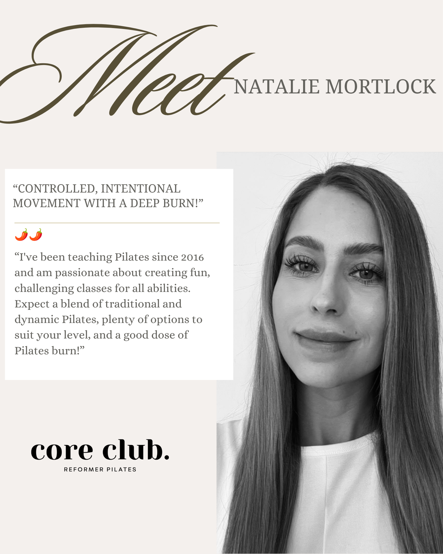 Natalie Mortlock, Reformer Pilates instructor at Core Club.