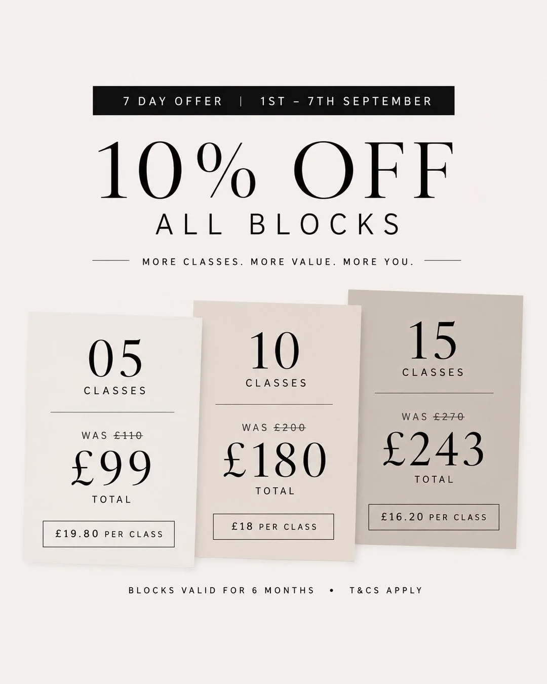 Core Club Reformer Pilates 10% off class blocks promotion.