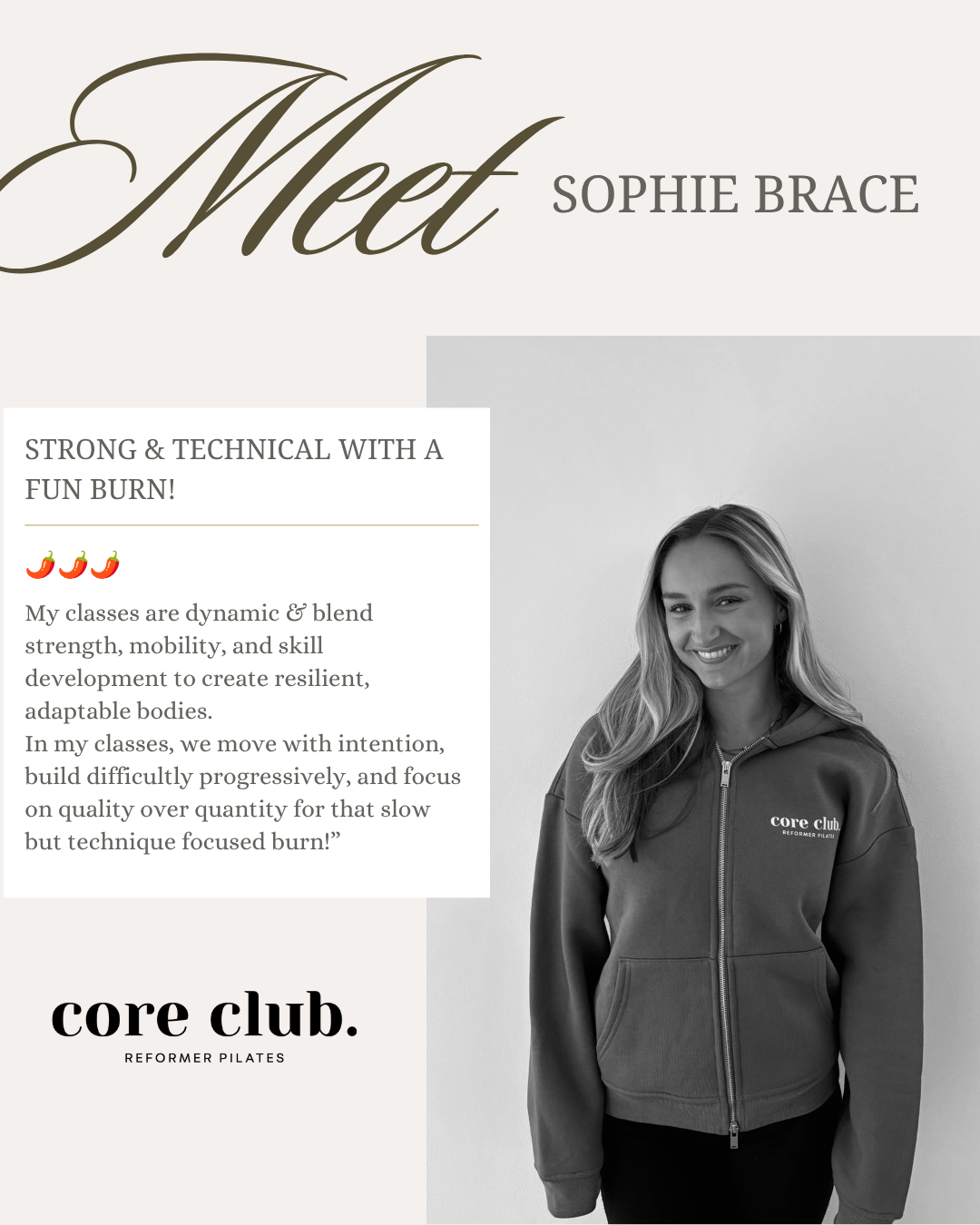 Sophie Brace, Reformer Pilates instructor at Core Club.