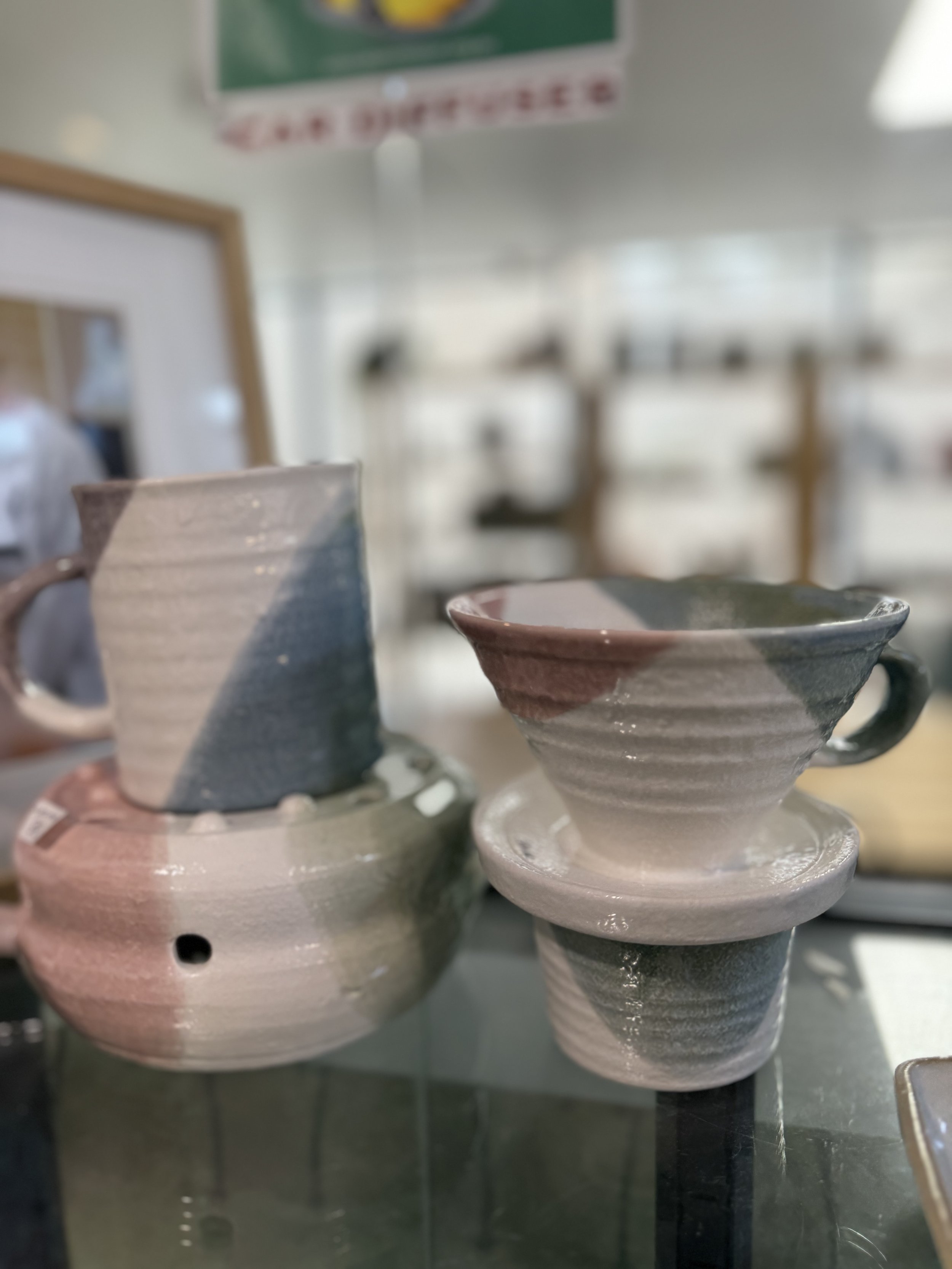 Handcrafted Pottery Pink & Green Tea Set
