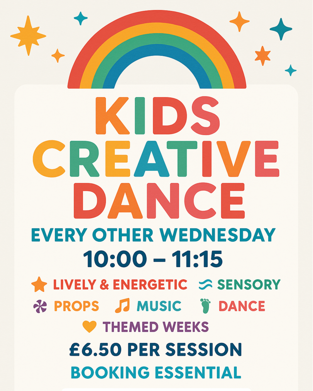 A colorful flyer kids dance classes in devon, ottery