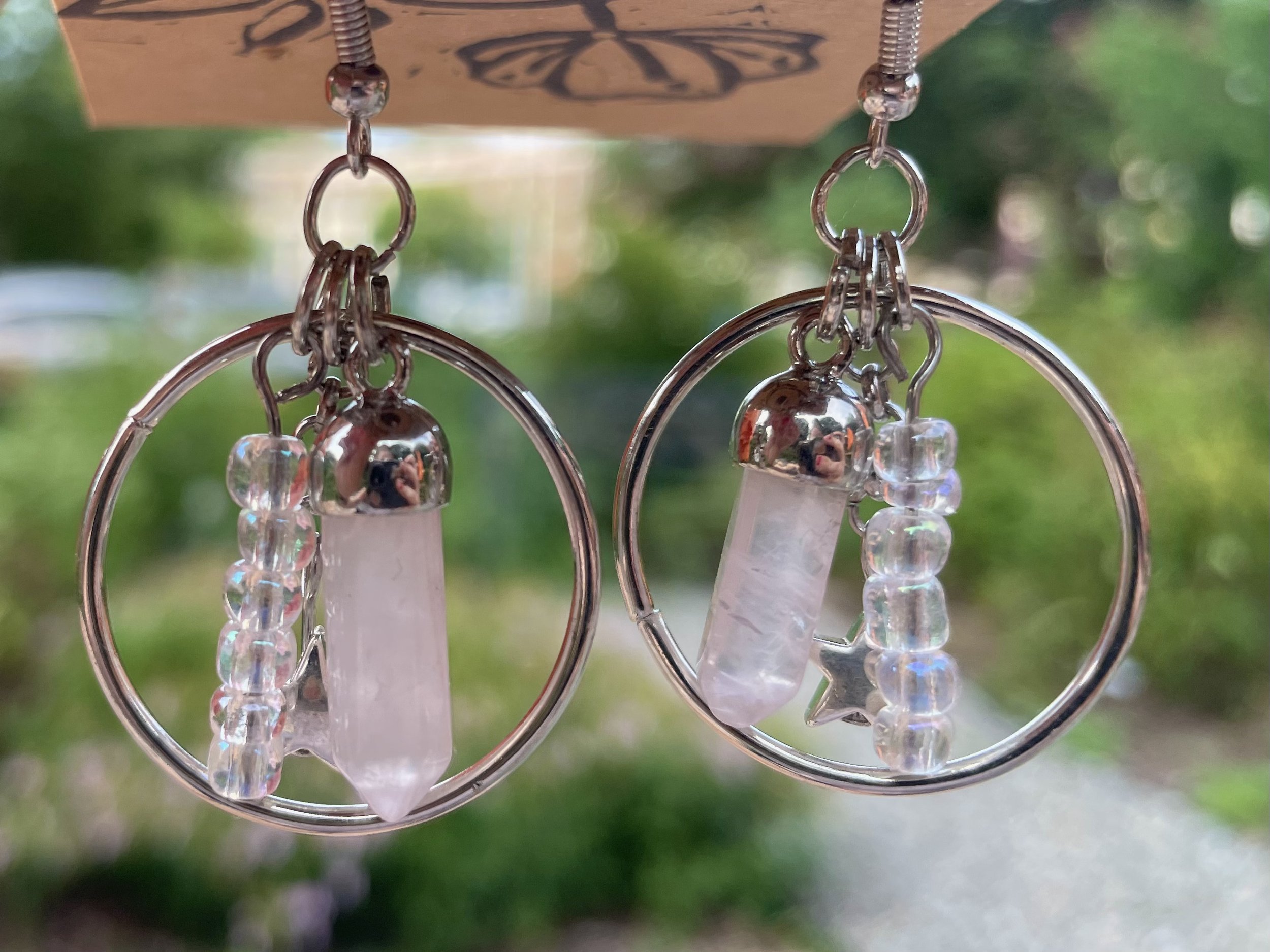 Rose Quartz Charm Cluster Earrings