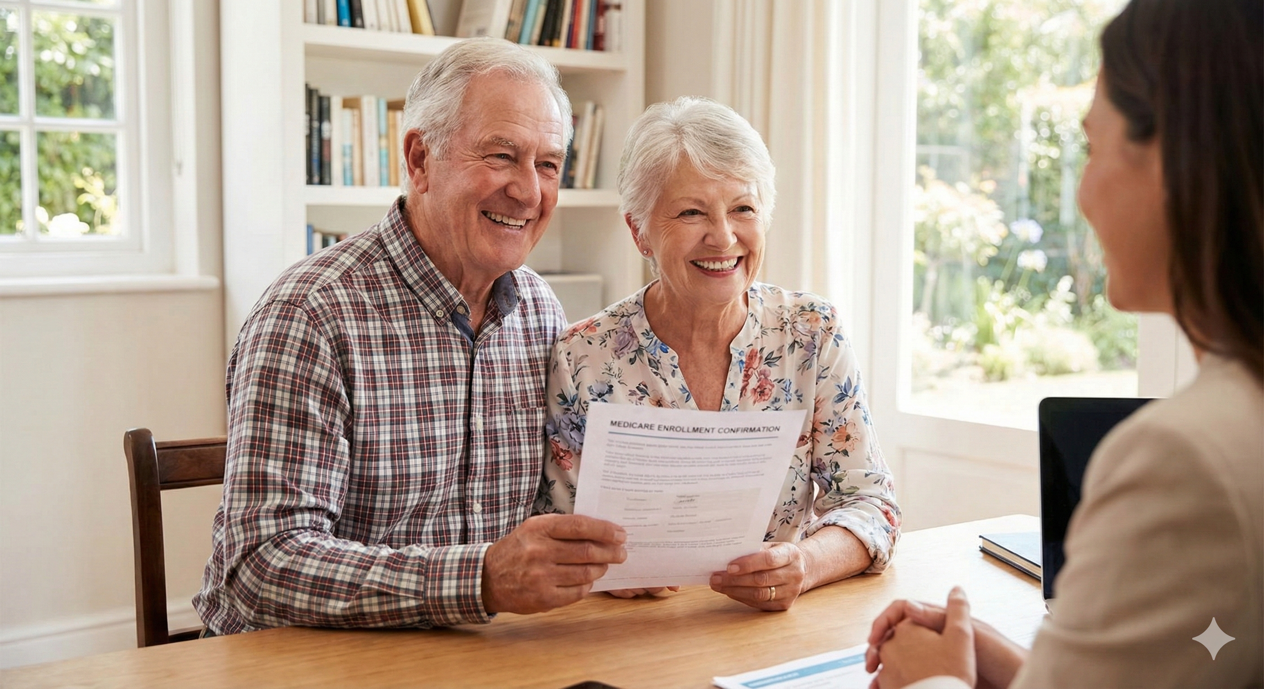 Senior couple signing up for their initial enrollment medicare