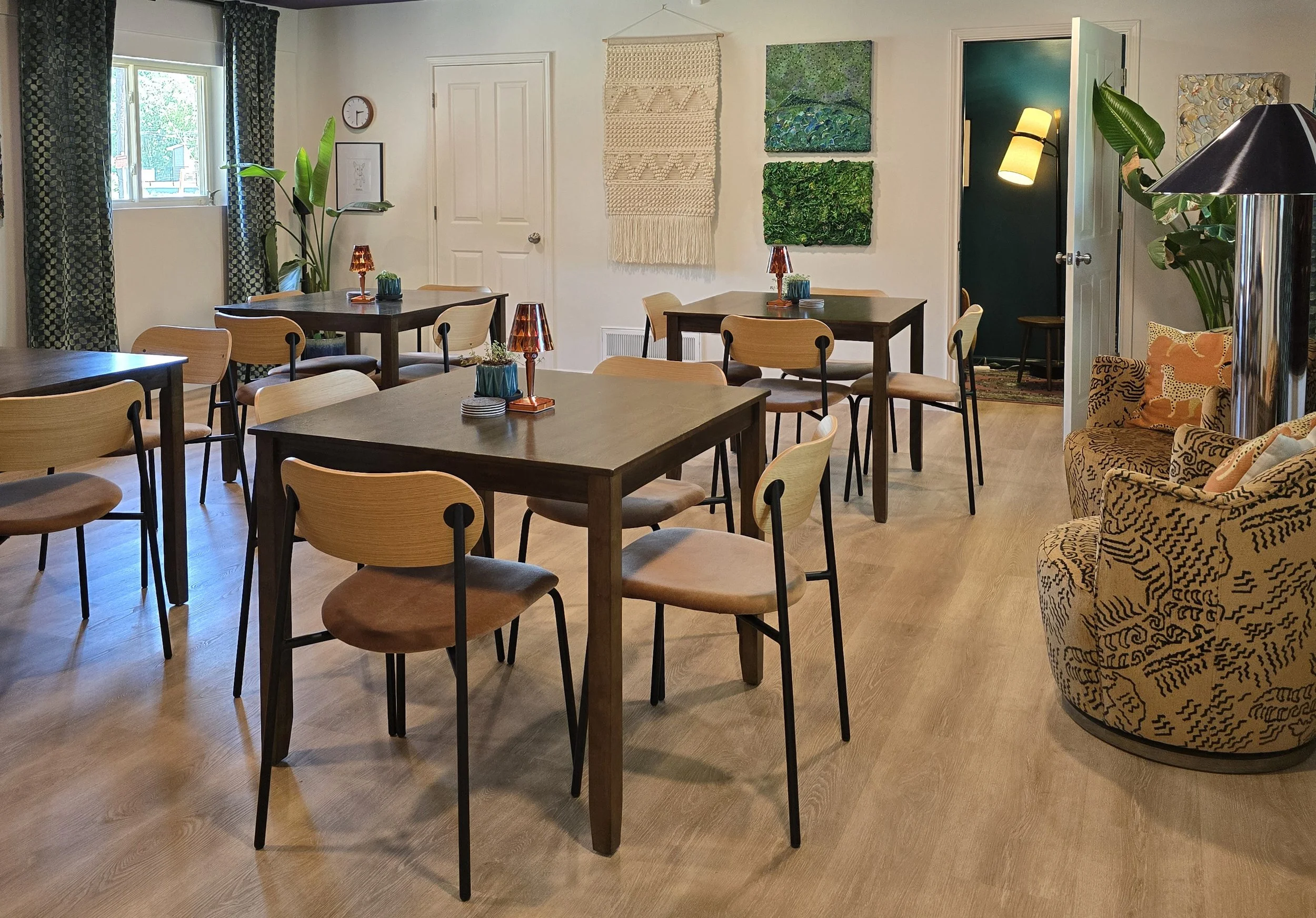 Remote professional working in shared space at Maeve House in South Austin.