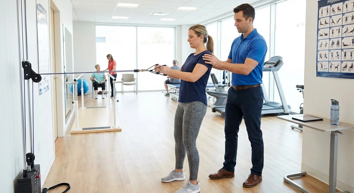 Patient performing therapeutic exercise at a neuro physical therapy clinic in Charlotte
