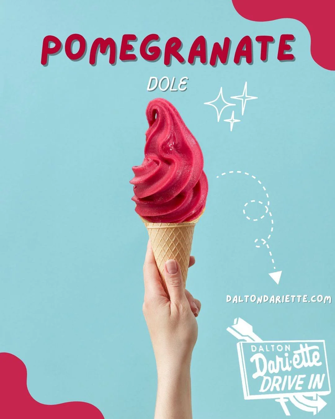 We have Pomegranate Dole this week. I have really enjoyed making it a float with Sprite. Fun fact for the day, in Australia I heard this is called a spider. If you ask for a spider here at the Dari-ette, our team might not understand though! I would 
