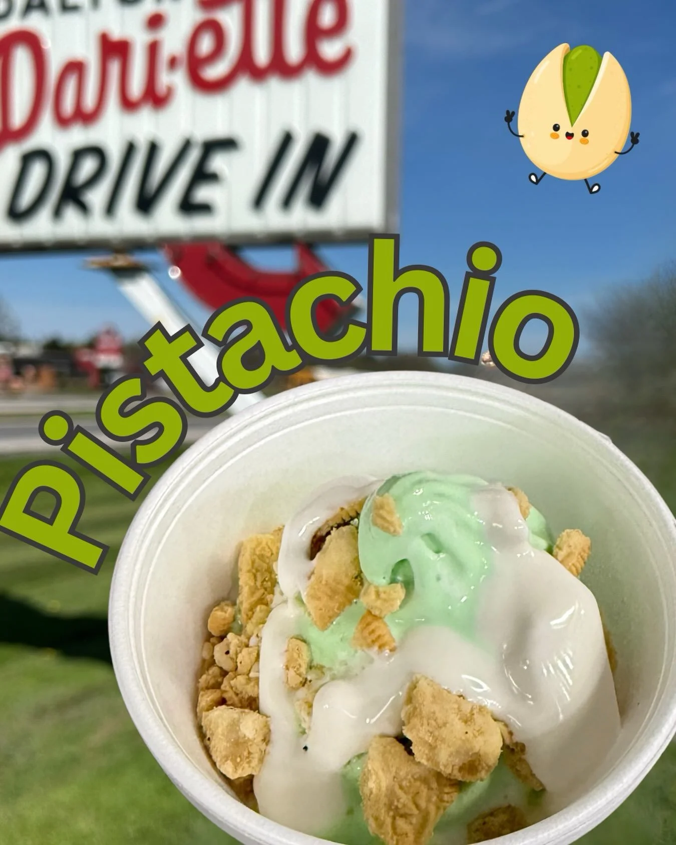 Pistachio is here. If you&rsquo;re curious about the pictured sundae, order a Marshmallow Sundae with Pistachio Soft Serve, add Golden Oreos (&amp; whipped cream! But that&rsquo;s not pictured) Open until 10pm for one more week!