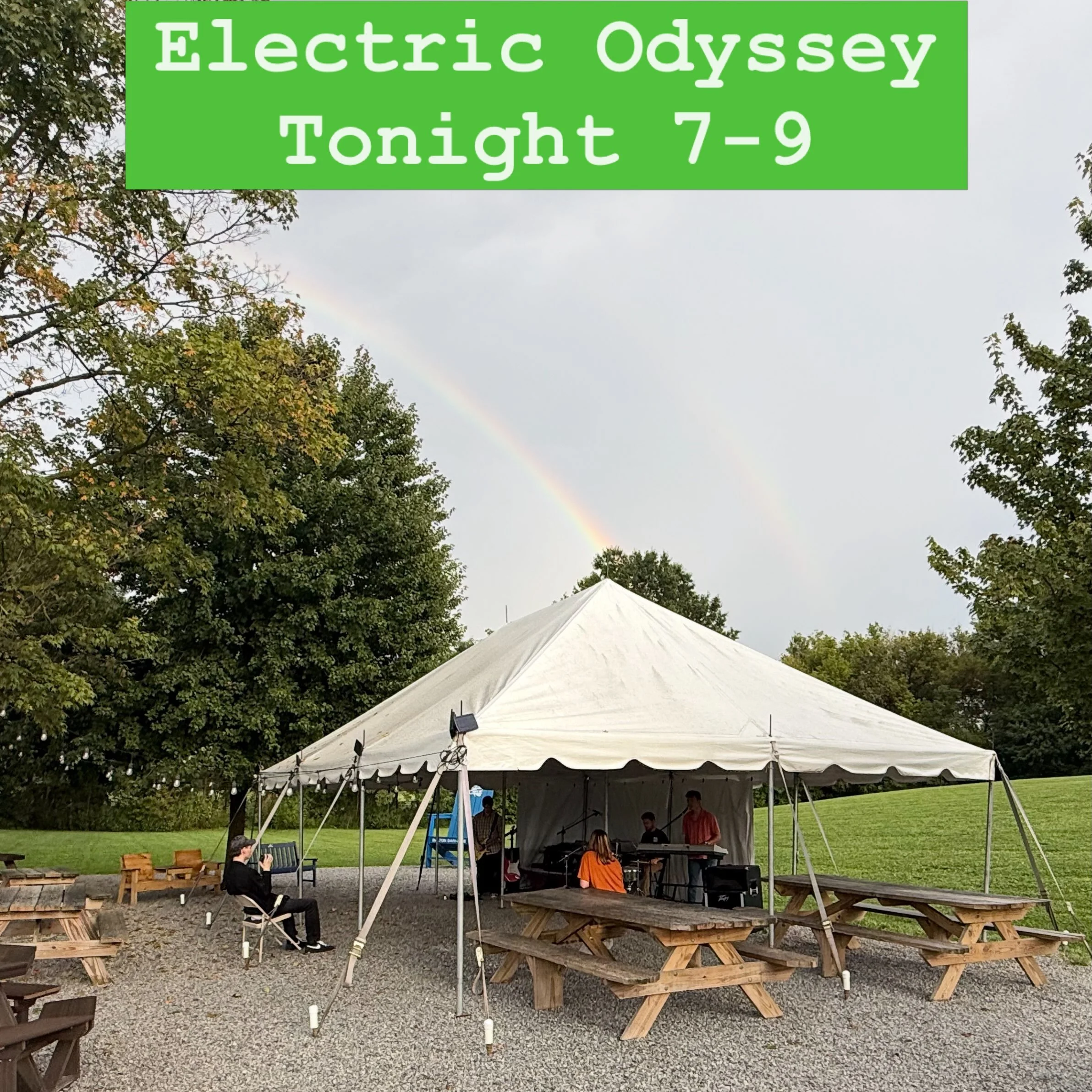 We have a double rainbow during warmup, it&rsquo;s going to be a good night! C&rsquo;mon out and see @electricodysseymusic tonight 7-9!